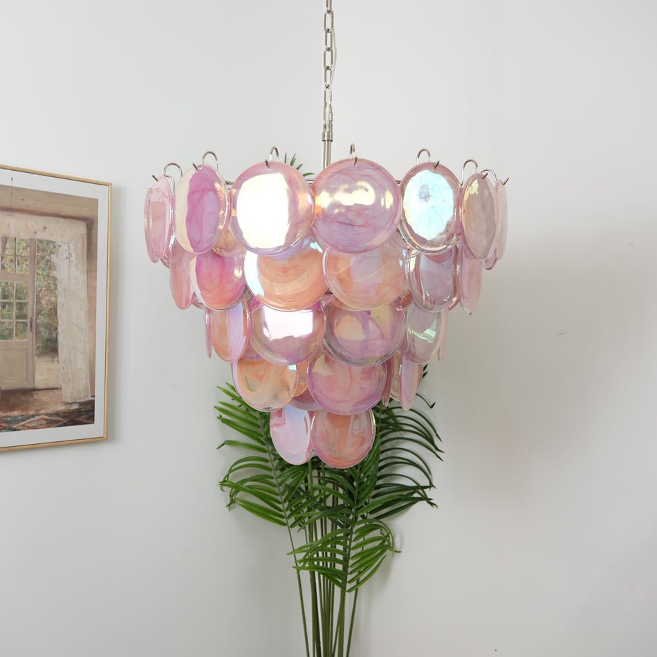 Aurora Chandelier Pink Murano Disc Layered Contemporary - Blowlighting