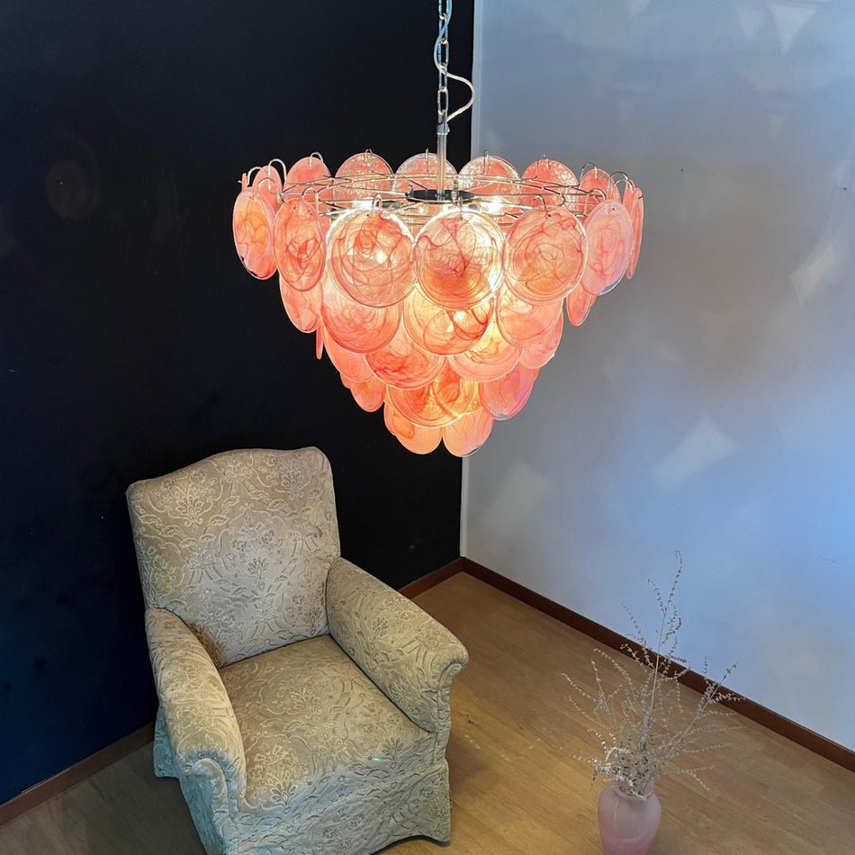 Aurora Chandelier Pink Murano Disc Layered Contemporary - Blowlighting