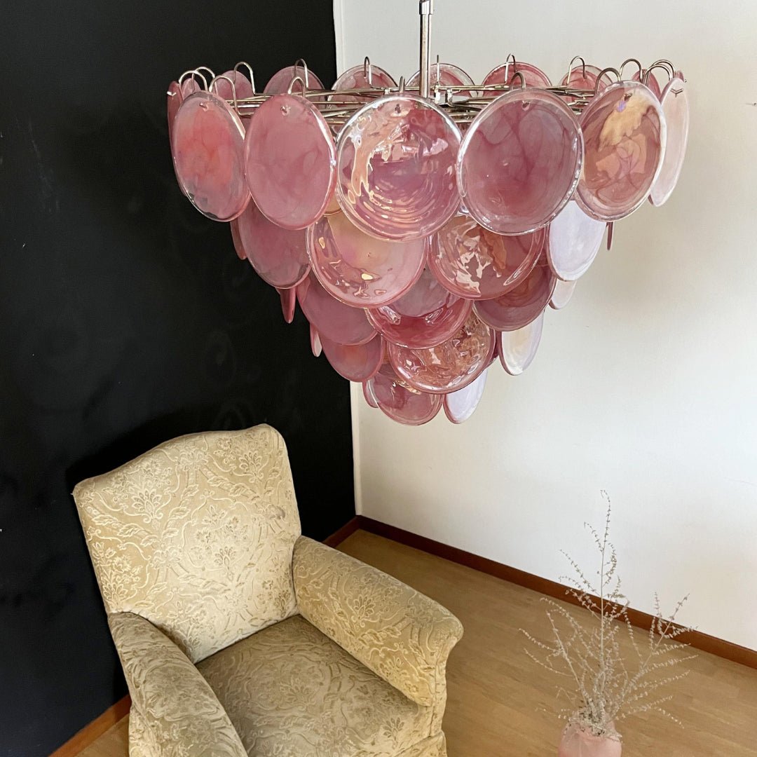Aurora Chandelier Pink Murano Disc Layered Contemporary - Blowlighting