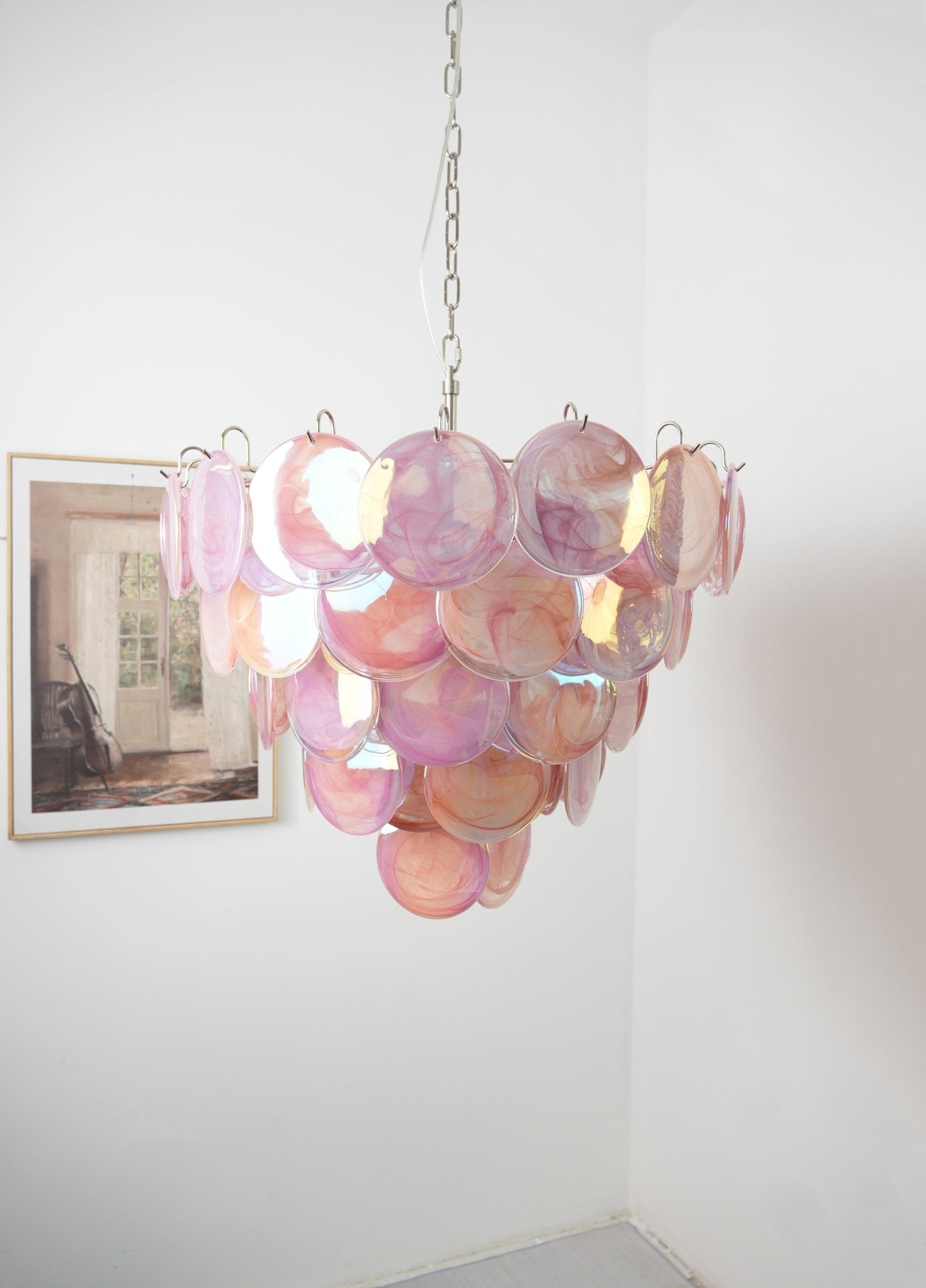 Aurora Chandelier Pink Murano Disc Layered Contemporary - Blowlighting