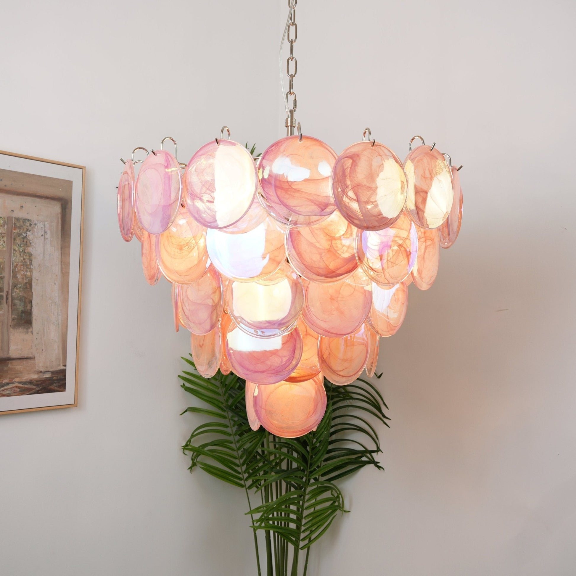 Aurora Chandelier Pink Murano Disc Layered Contemporary - Blowlighting