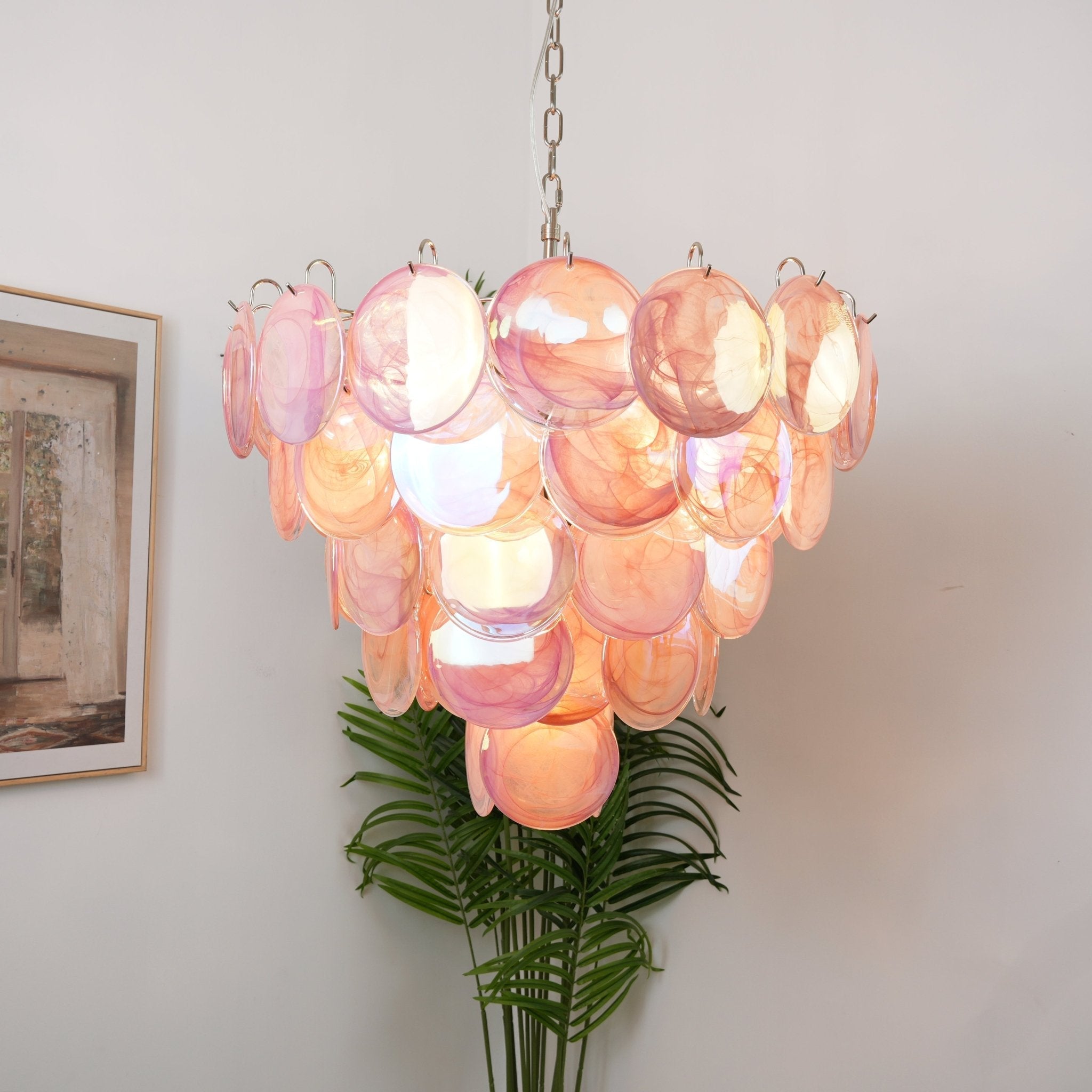 Aurora Chandelier Pink Murano Disc Layered Contemporary - Blowlighting
