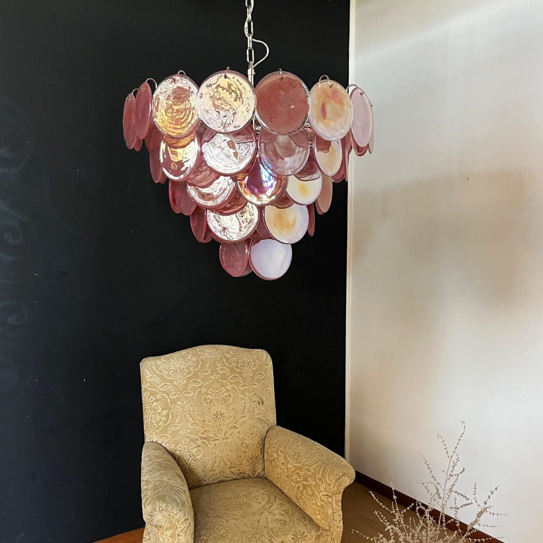 Aurora Chandelier Pink Murano Disc Layered Contemporary - Blowlighting