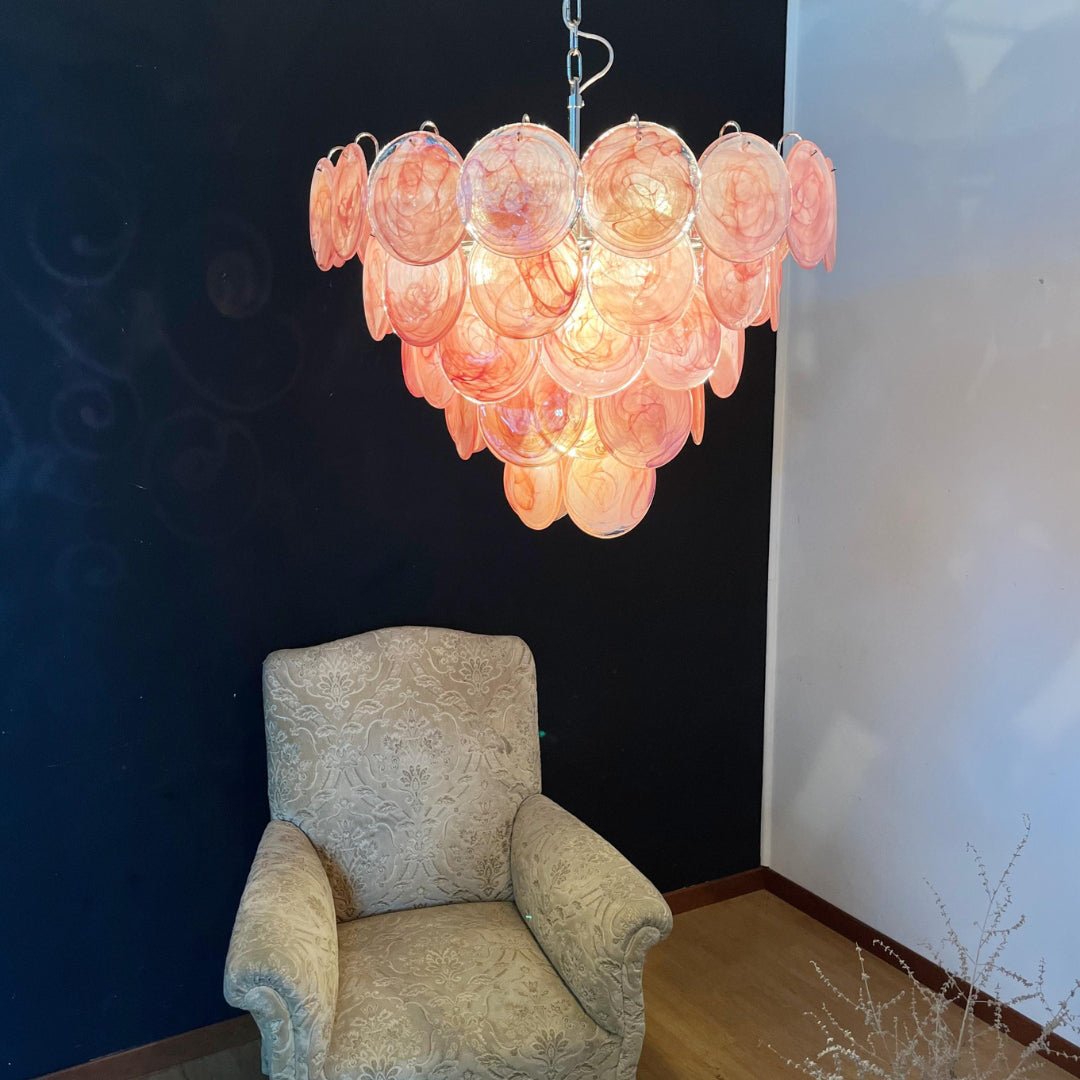 Aurora Chandelier Pink Murano Disc Layered Contemporary - Blowlighting