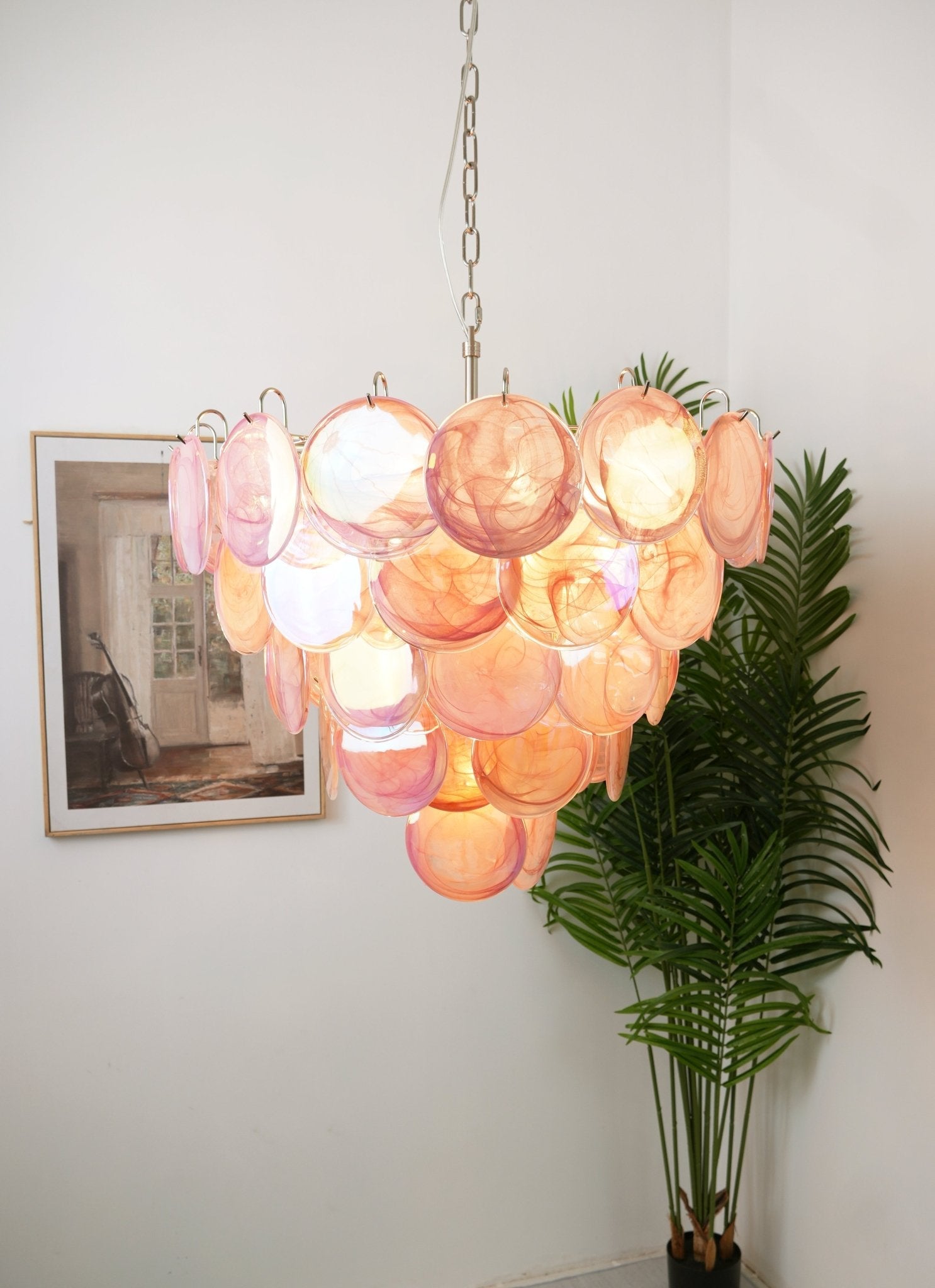 Aurora Chandelier Pink Murano Disc Layered Contemporary - Blowlighting