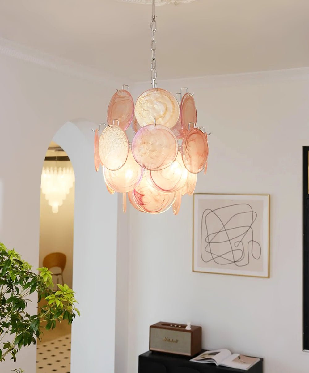 Aurora Chandelier Pink Murano Glass Disc Vintage Charm - Blowlighting
