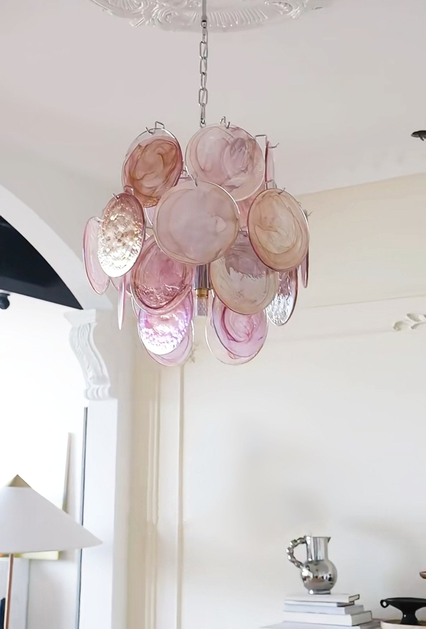 Aurora Chandelier Pink Murano Glass Disc Vintage Charm - Blowlighting