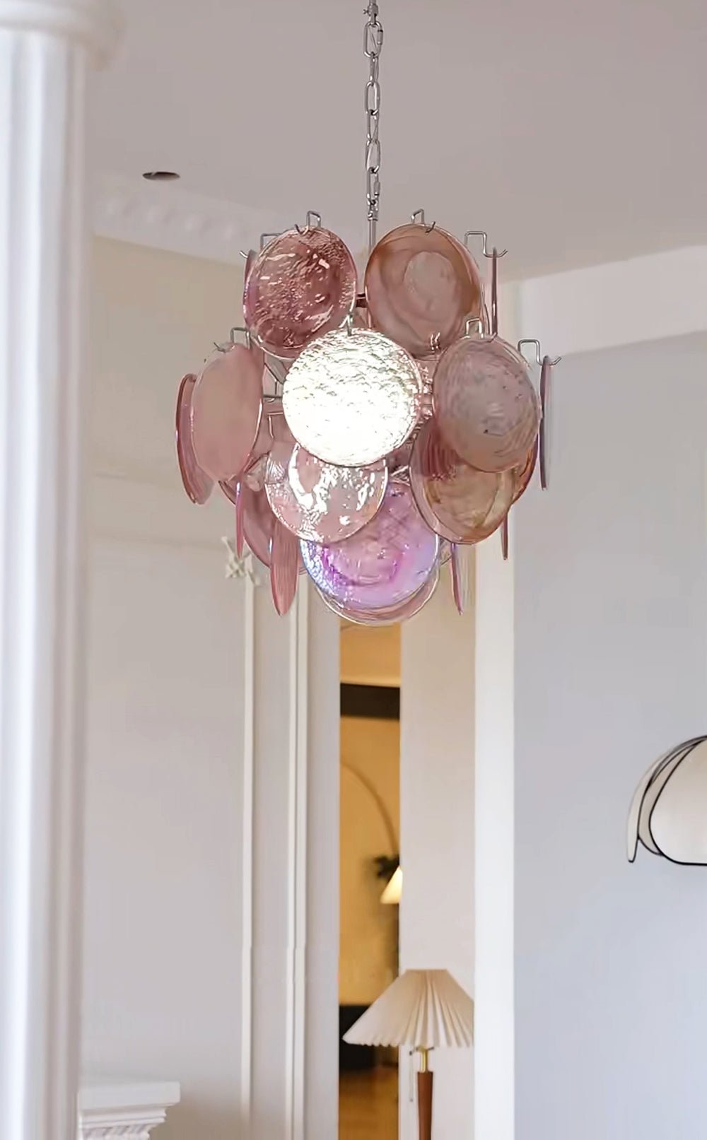 Aurora Chandelier Pink Murano Glass Disc Vintage Charm - Blowlighting