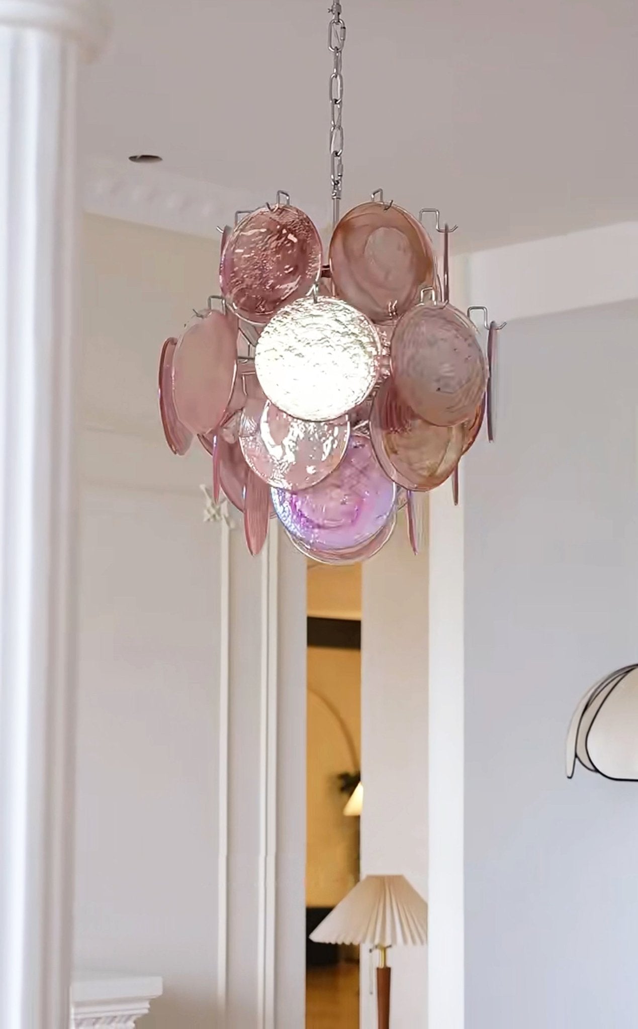 Aurora Chandelier Pink Murano Glass Disc Vintage Charm - Blowlighting