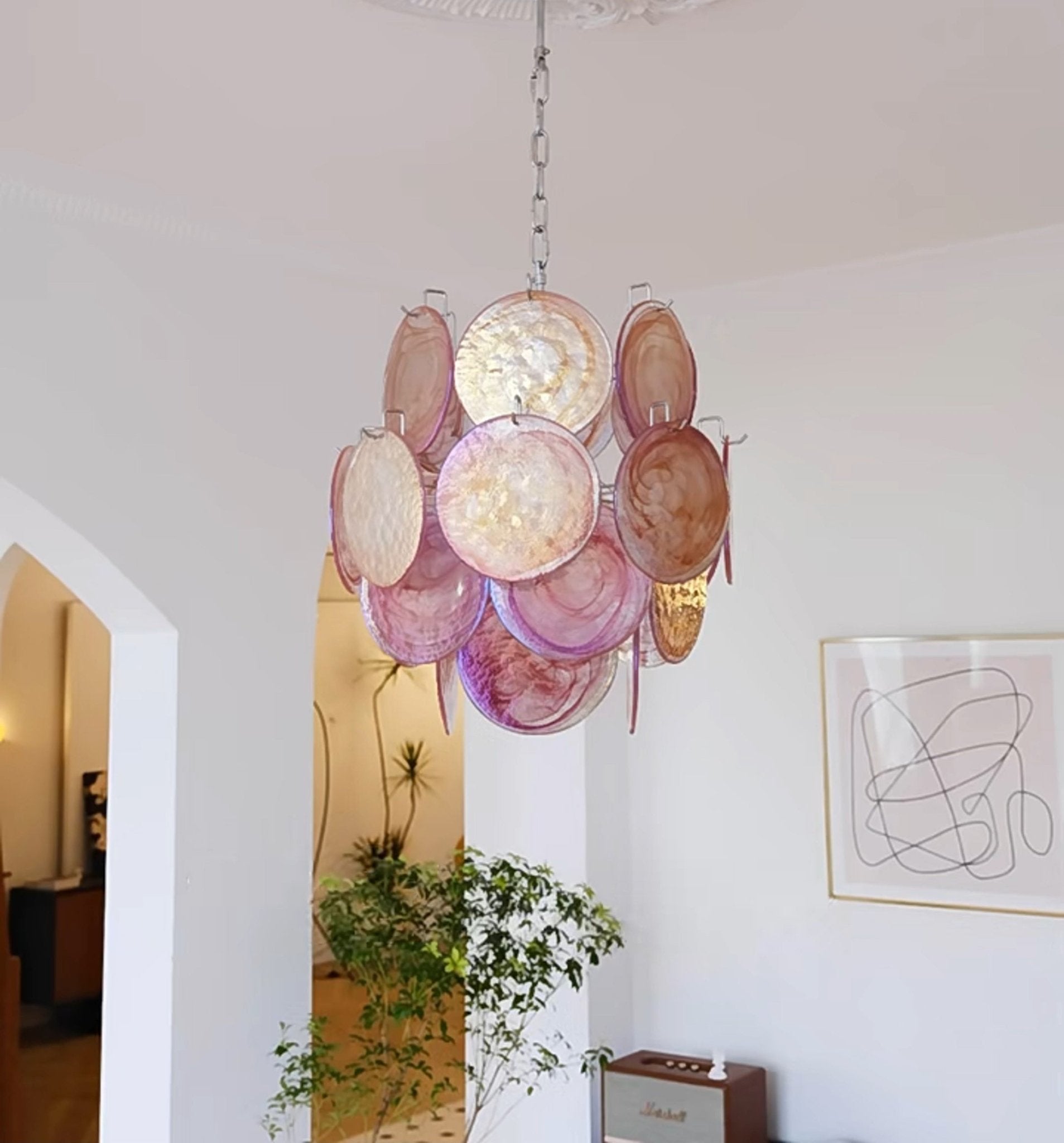Aurora Chandelier Pink Murano Glass Disc Vintage Charm - Blowlighting