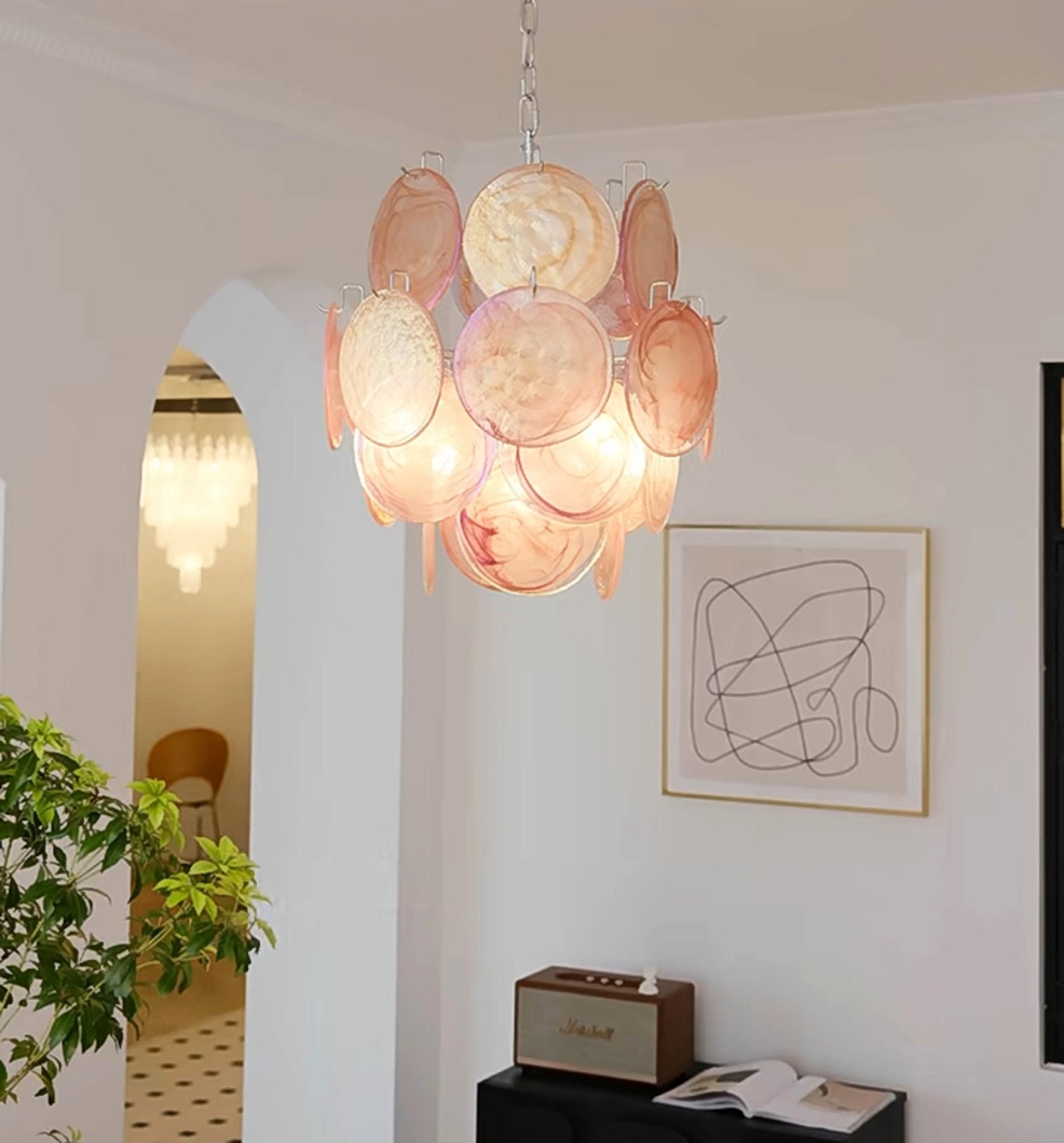 Aurora Chandelier Pink Murano Glass Disc Vintage Charm - Blowlighting