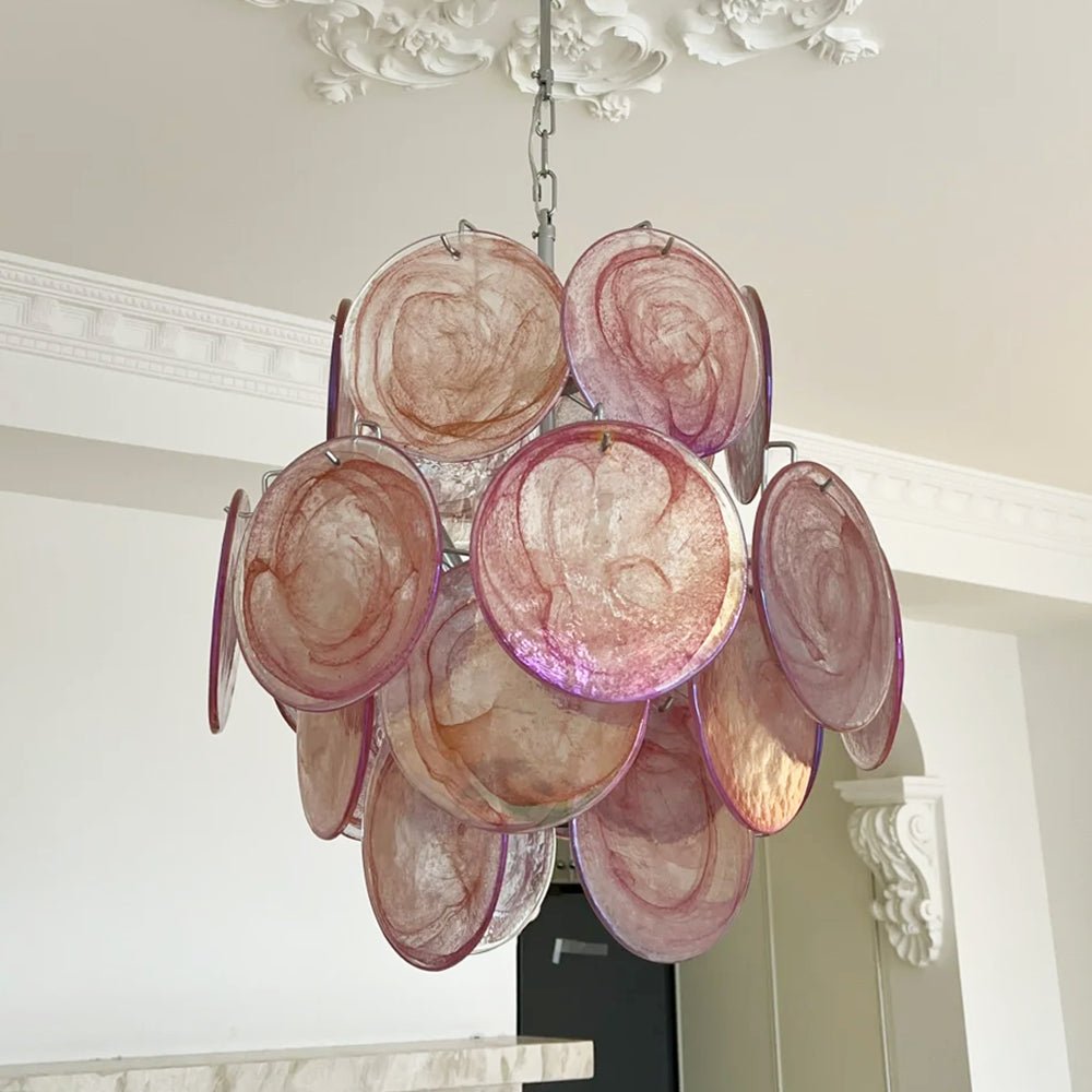 Aurora Chandelier Pink Murano Glass Disc Vintage Charm - Blowlighting