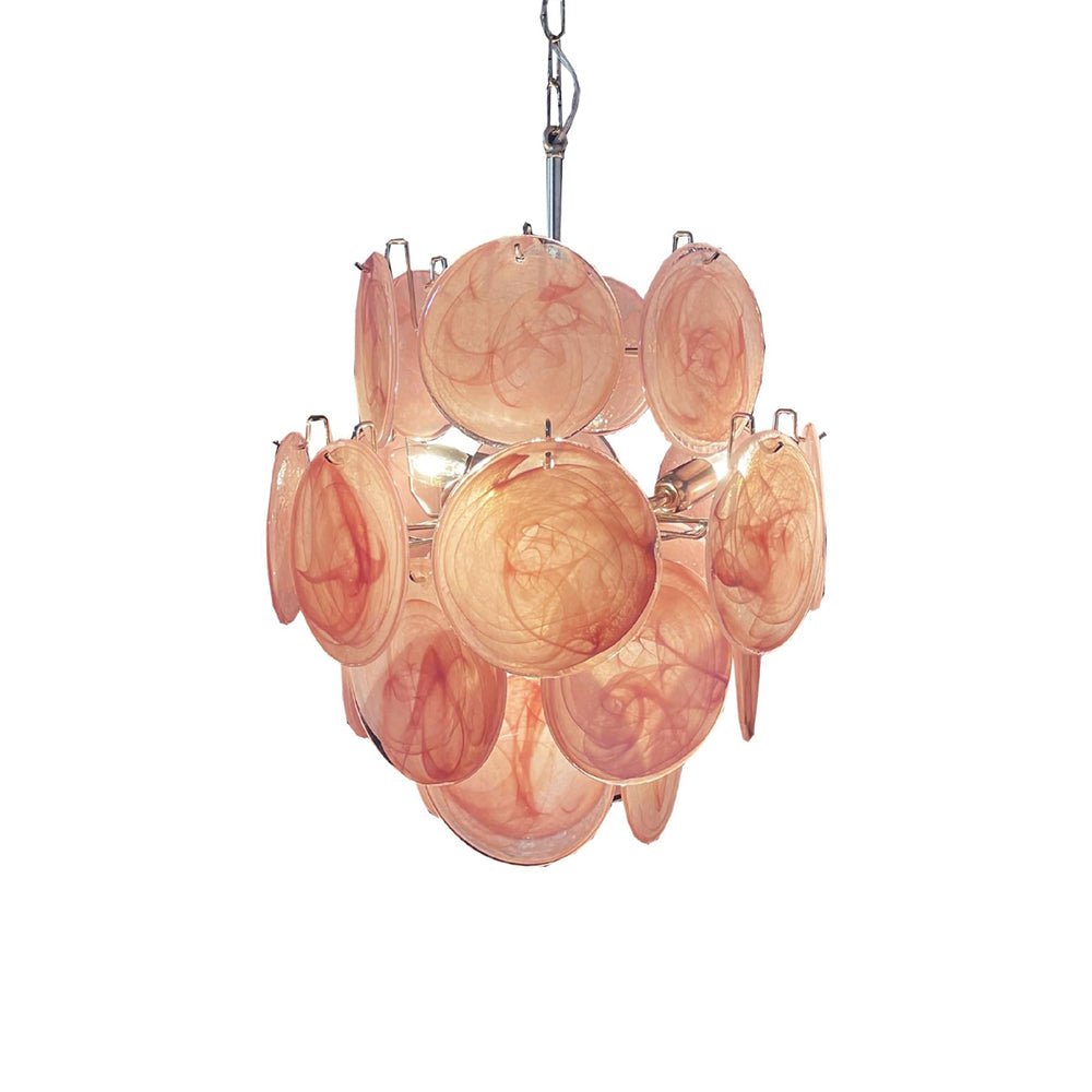 Aurora Chandelier Pink Murano Glass Disc Vintage Charm - Blowlighting