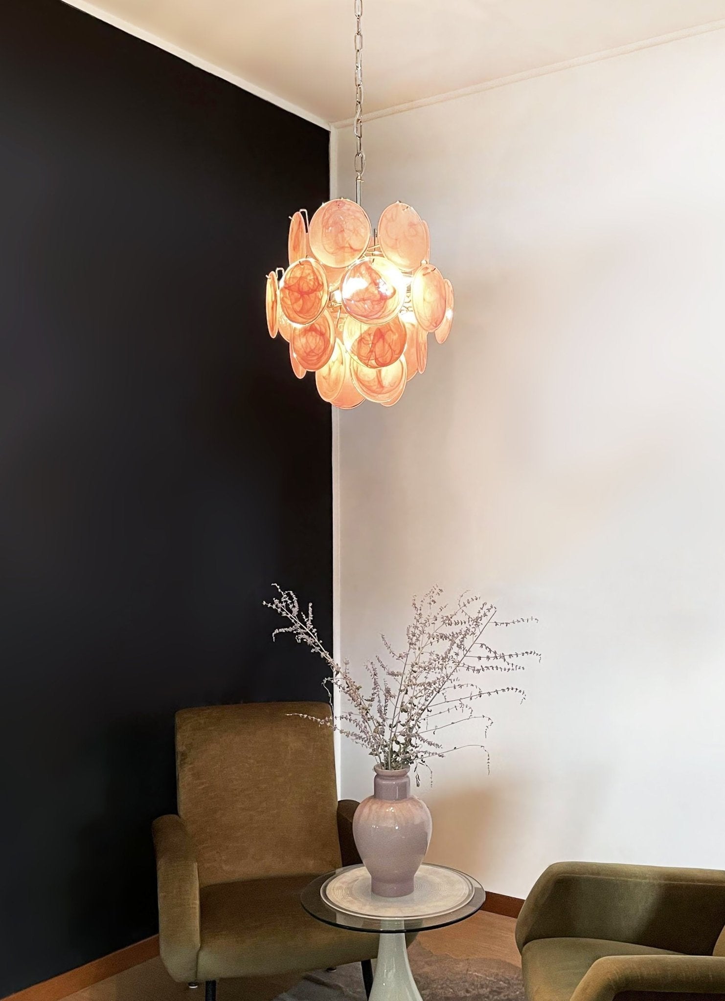 Aurora Chandelier Pink Murano Glass Disc Vintage Charm - Blowlighting