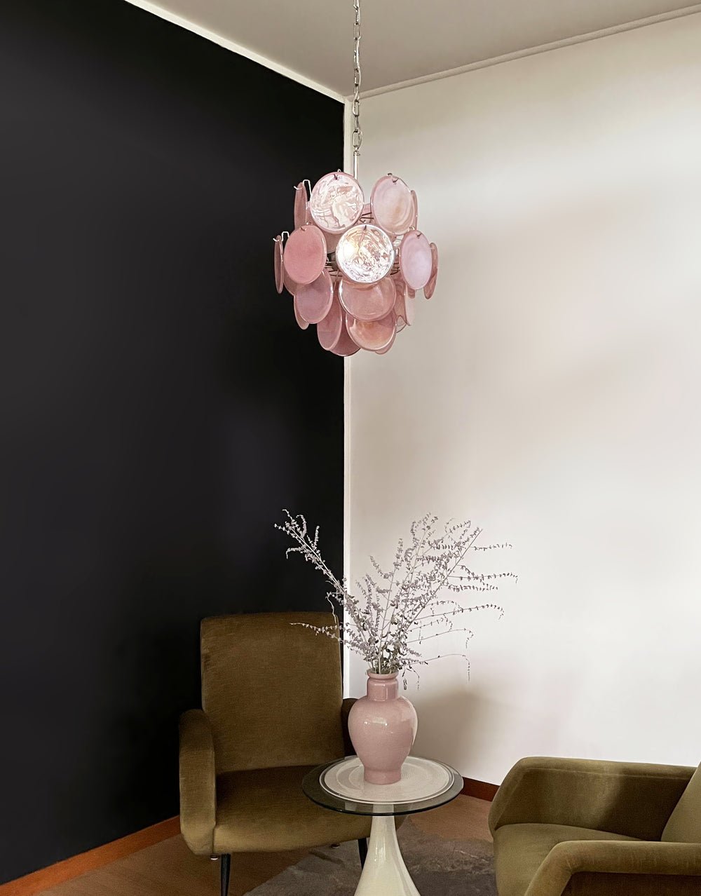 Aurora Chandelier Pink Murano Glass Disc Vintage Charm - Blowlighting