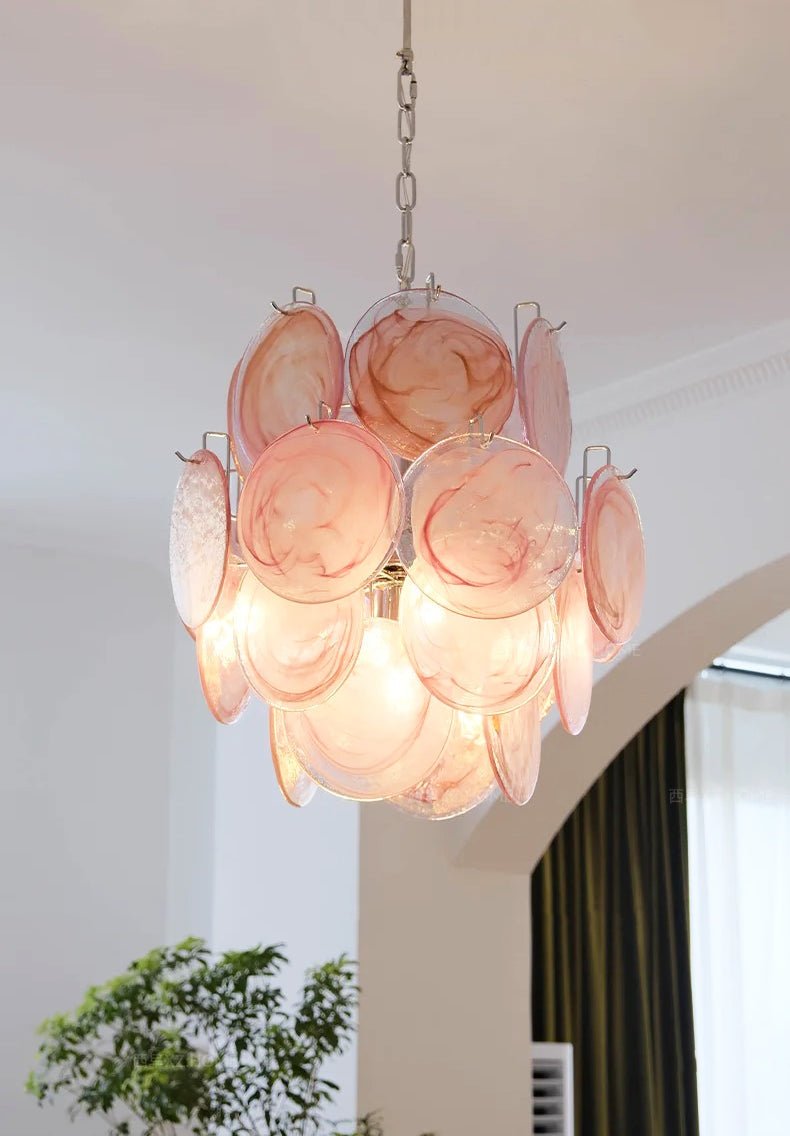 Aurora Chandelier Pink Murano Glass Disc Vintage Charm - Blowlighting