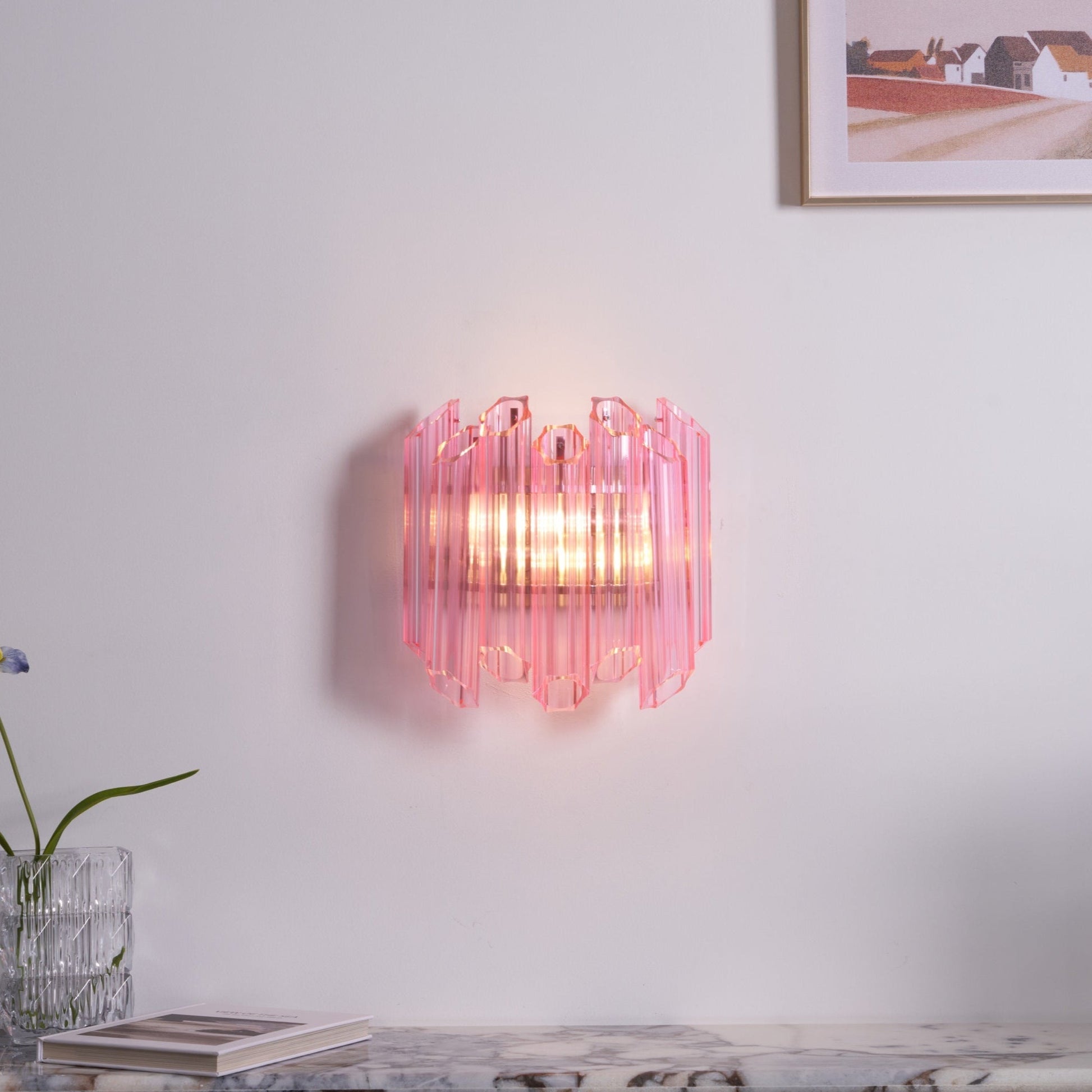 Aurora Wall Lamp Pink Murano Glass Tube - Blowlighting