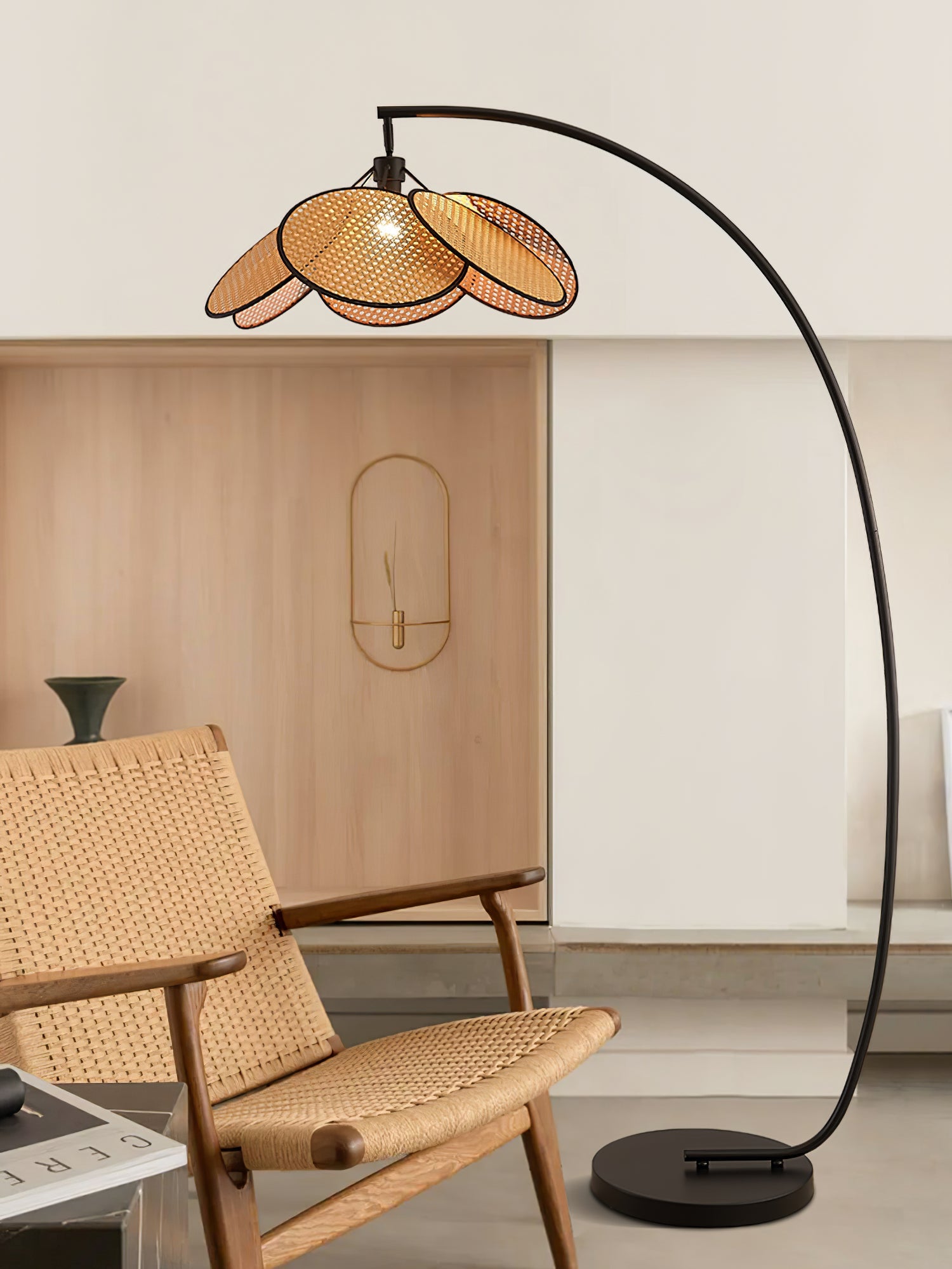 Rattan Bloom Arc Floor Lamp - Blowlighting
