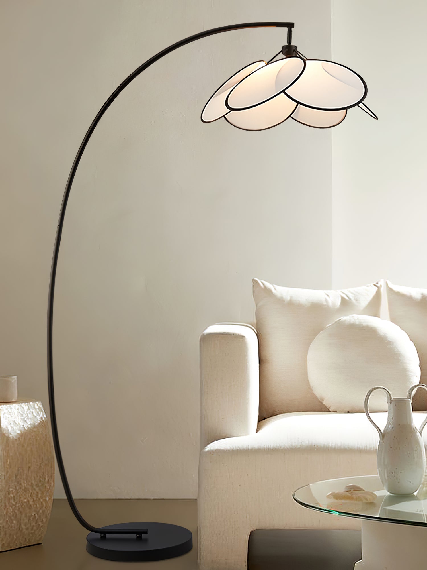 Rattan Bloom Arc Floor Lamp - Blowlighting