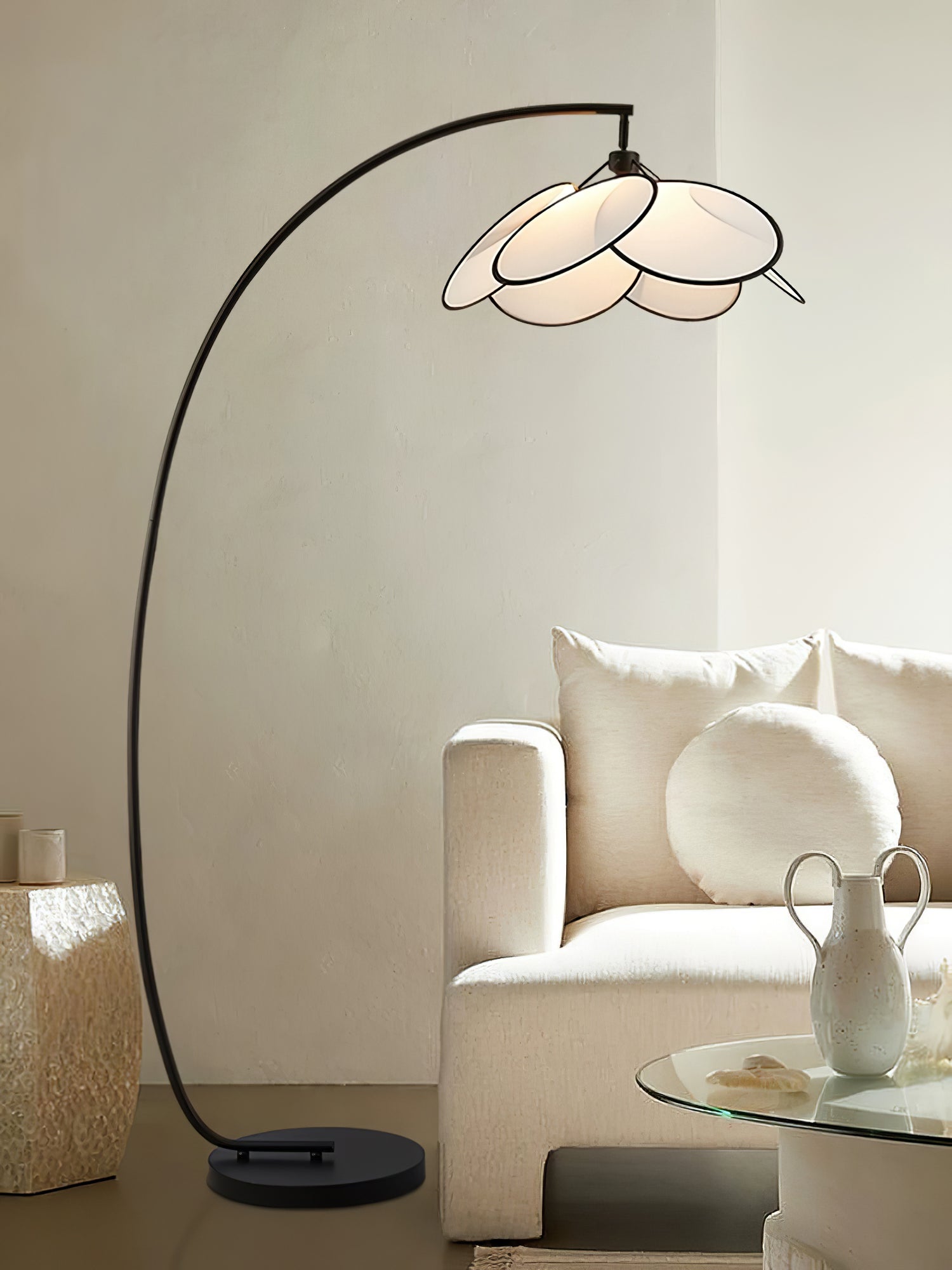 Rattan Bloom Arc Floor Lamp - Blowlighting