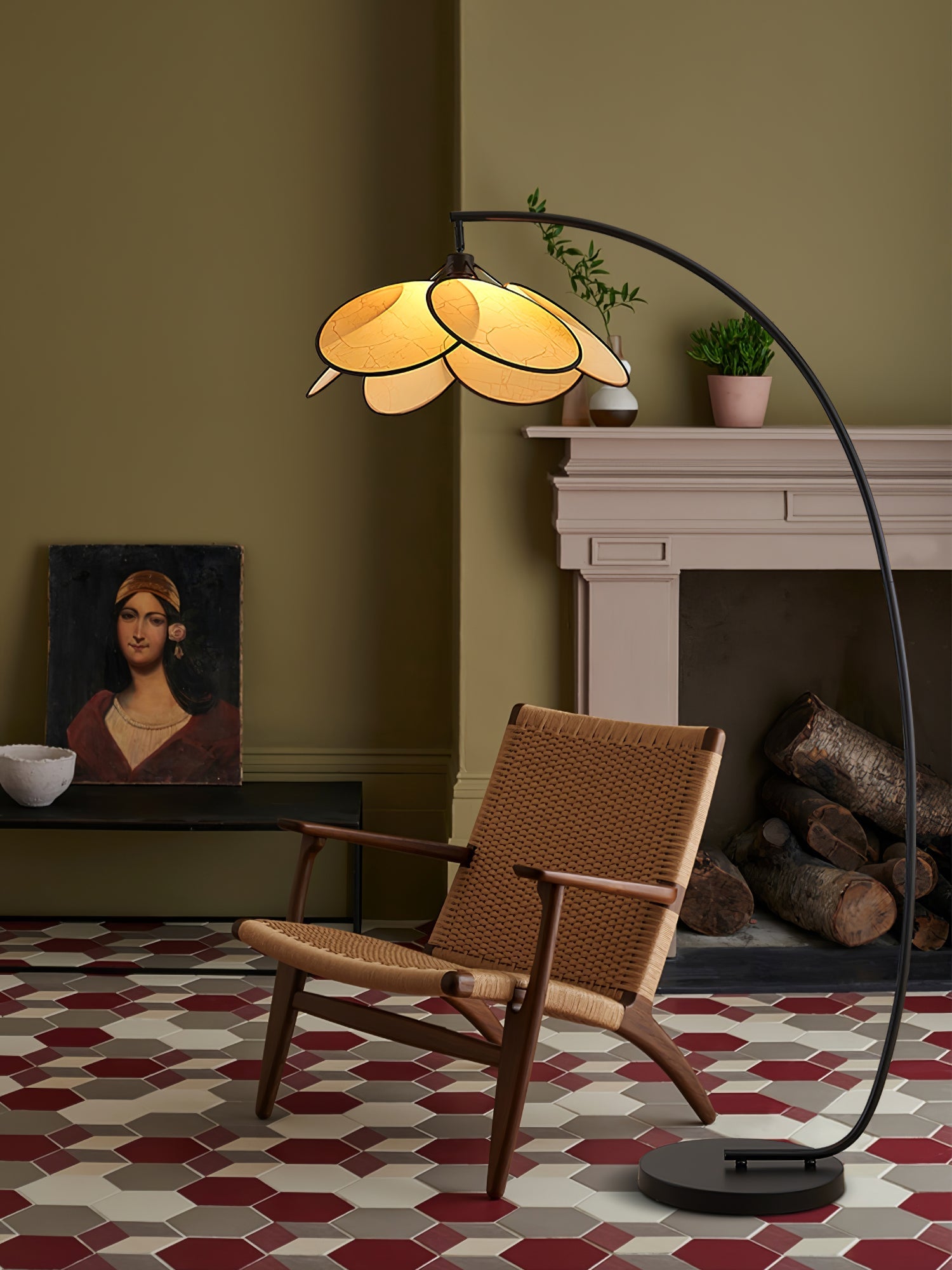 Rattan Bloom Arc Floor Lamp - Blowlighting