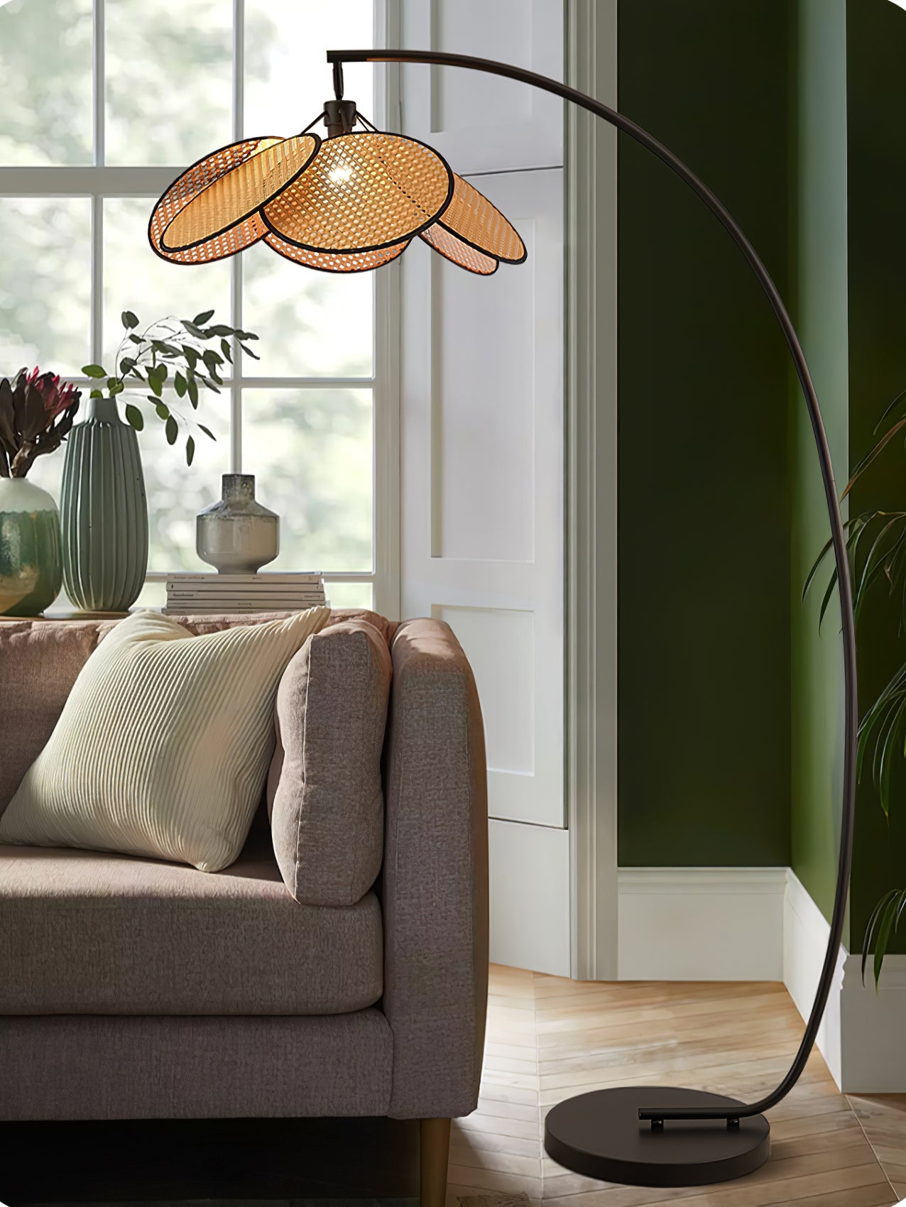 Rattan Bloom Arc Floor Lamp - Blowlighting