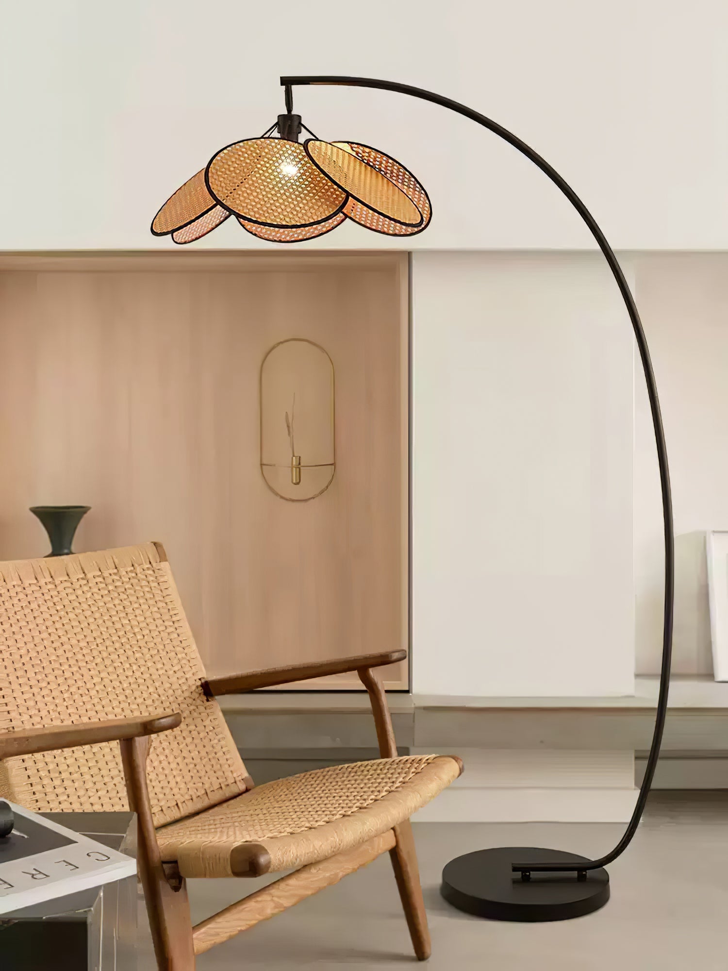 Rattan Bloom Arc Floor Lamp - Blowlighting