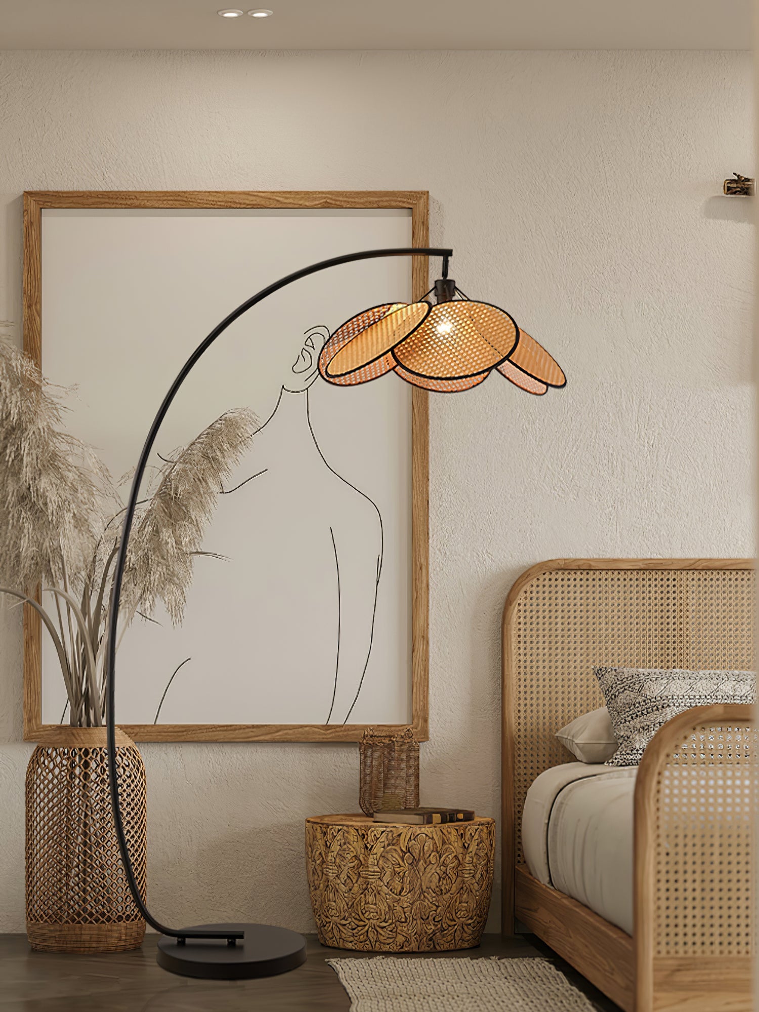 Rattan Bloom Arc Floor Lamp - Blowlighting