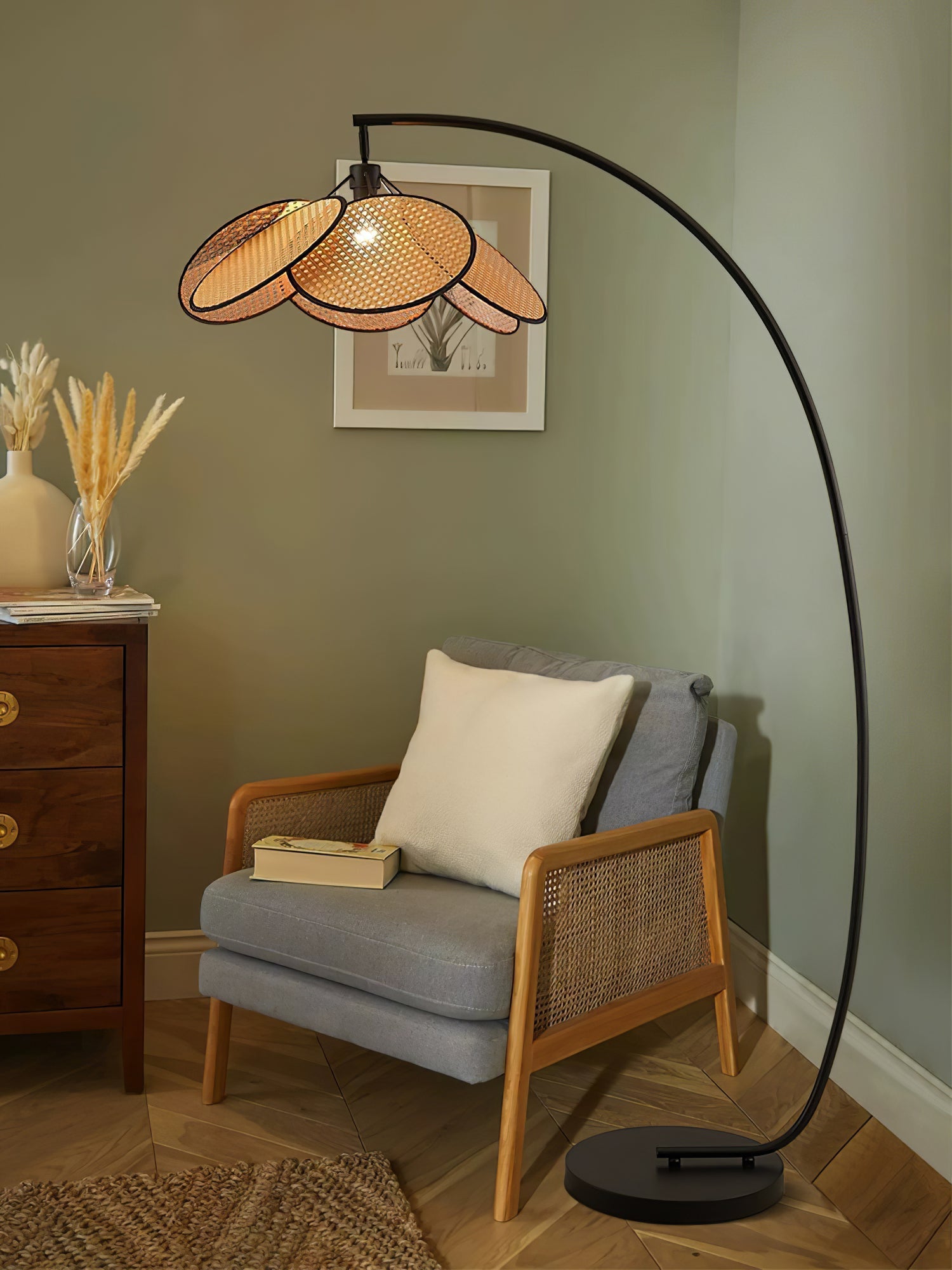 Rattan Bloom Arc Floor Lamp - Blowlighting