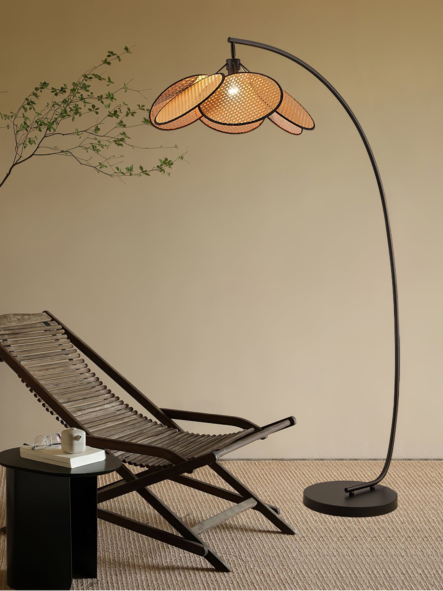 Rattan Bloom Arc Floor Lamp - Blowlighting