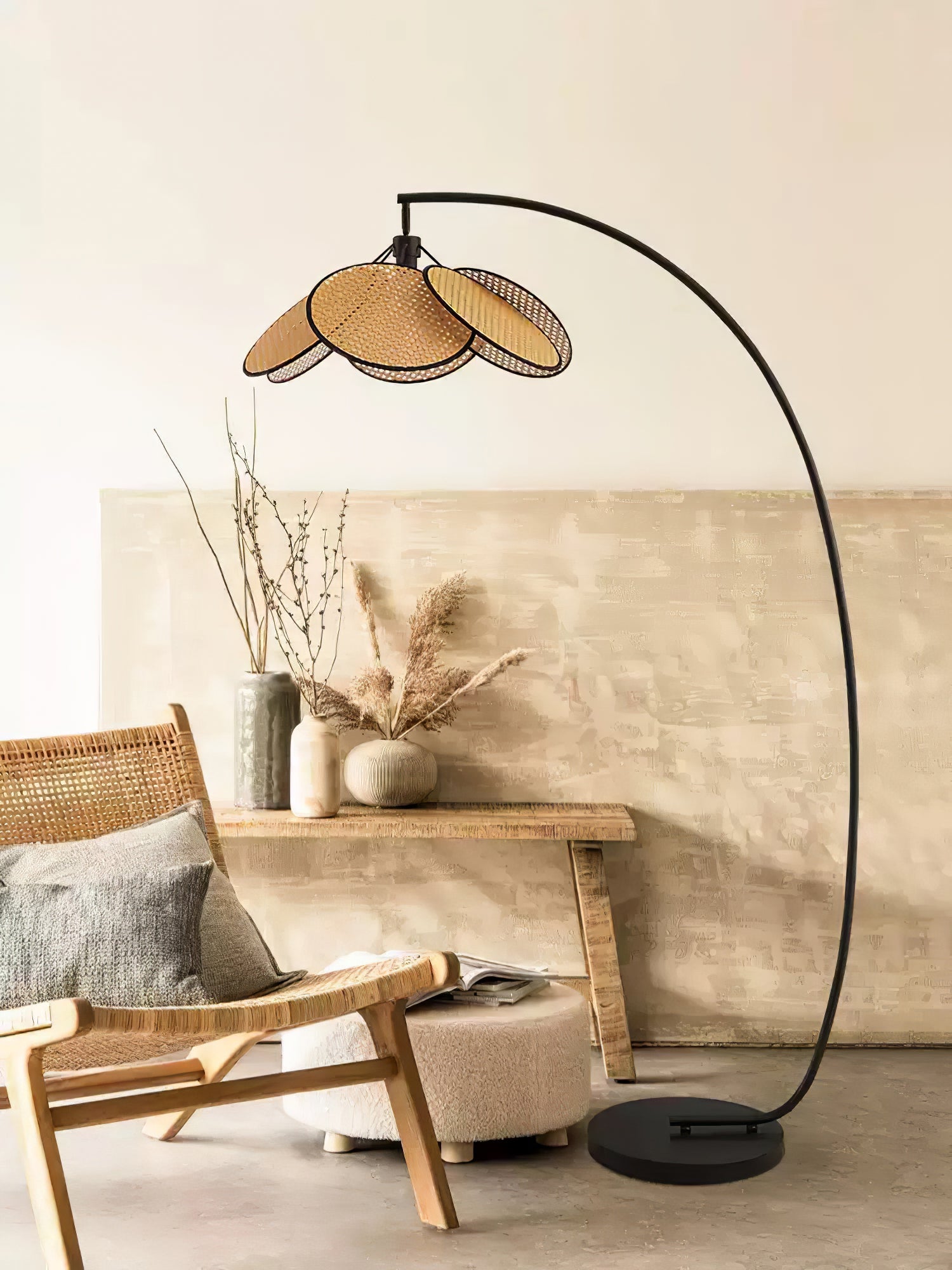 Rattan Bloom Arc Floor Lamp - Blowlighting
