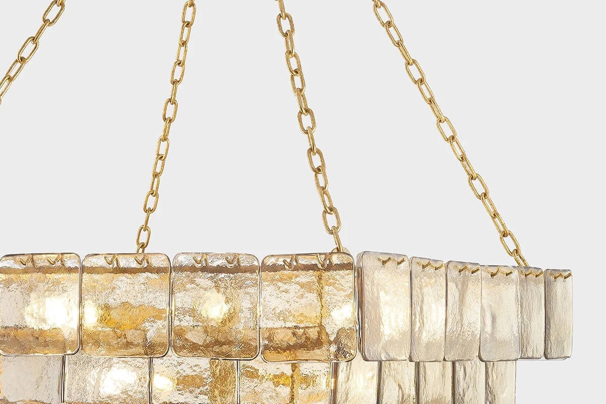 Aurora Chandelier Chain Champagne Piastre Glass Tiered - Blowlighting