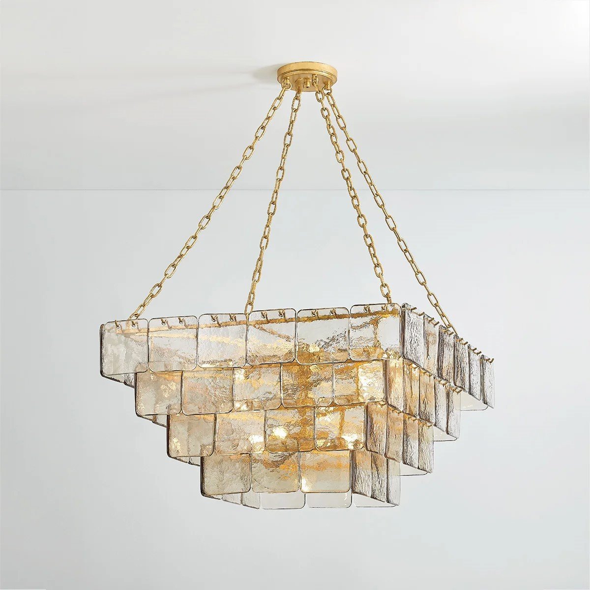 Aurora Chandelier Chain Champagne Piastre Glass Tiered - Blowlighting