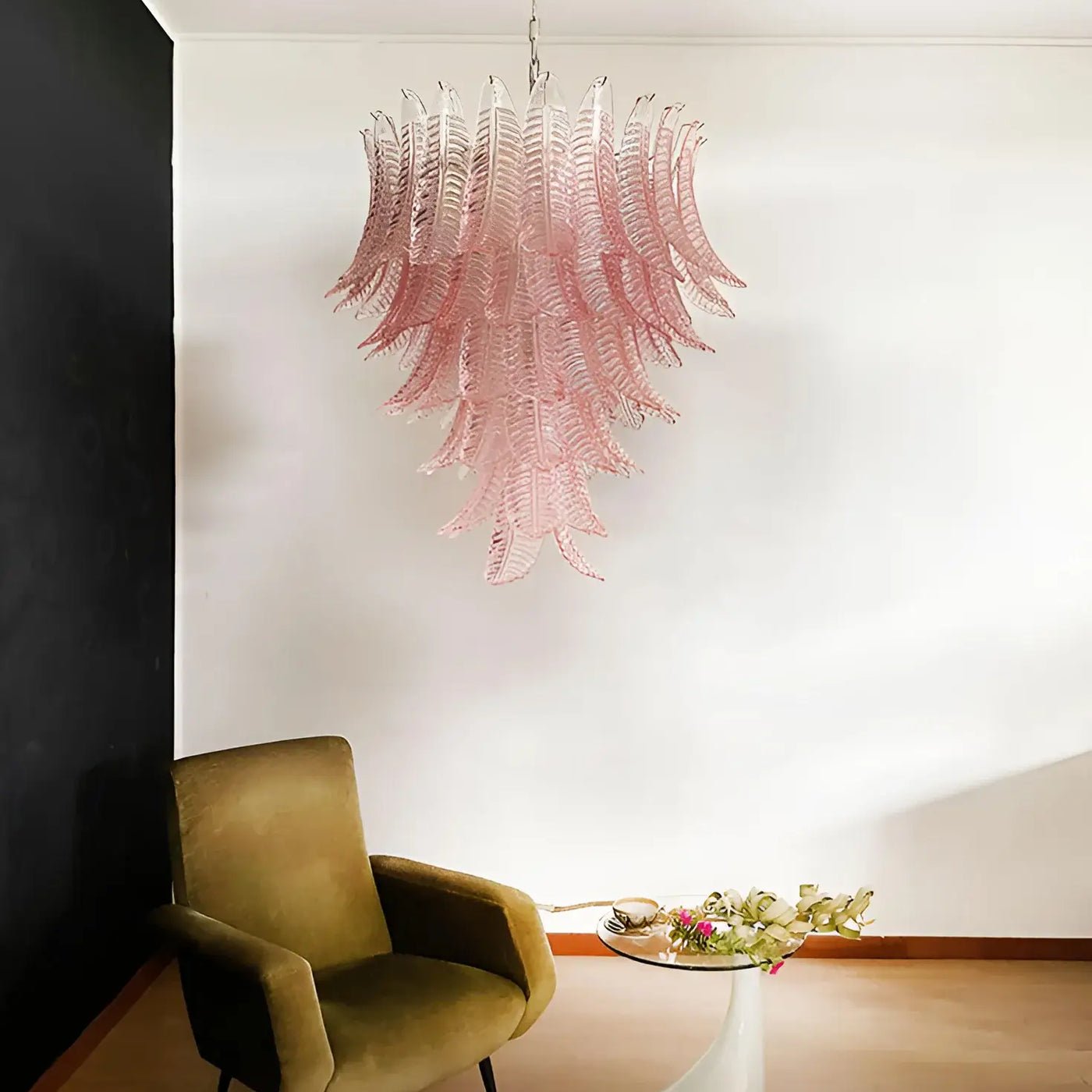 Aurora Chandelier Pink Murano Glass Leaves Cascading Romantic - Blowlighting