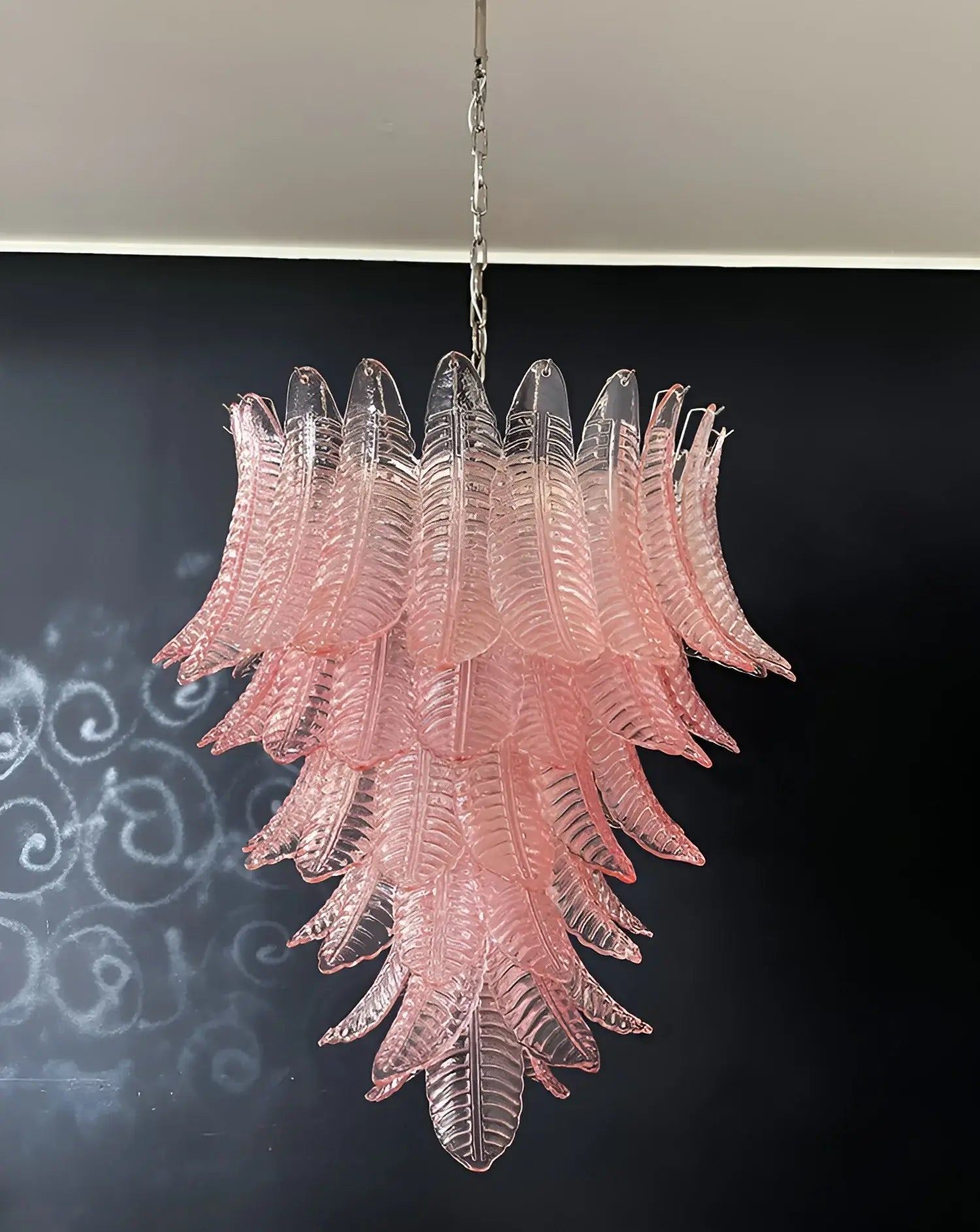 Aurora Chandelier Pink Murano Glass Leaves Cascading Romantic - Blowlighting