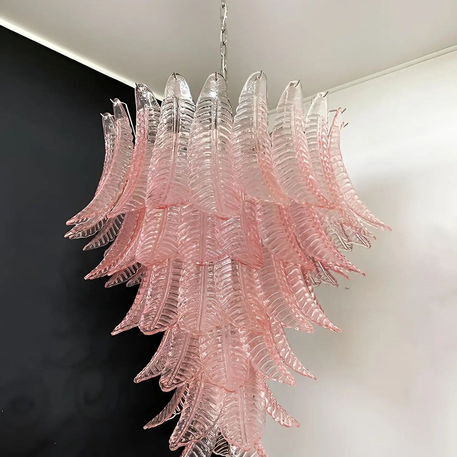 Aurora Chandelier Pink Murano Glass Leaves Cascading Romantic - Blowlighting