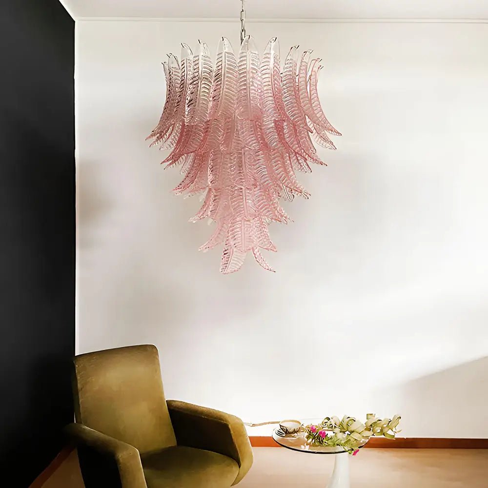 Aurora Chandelier Pink Murano Glass Leaves Cascading Romantic - Blowlighting