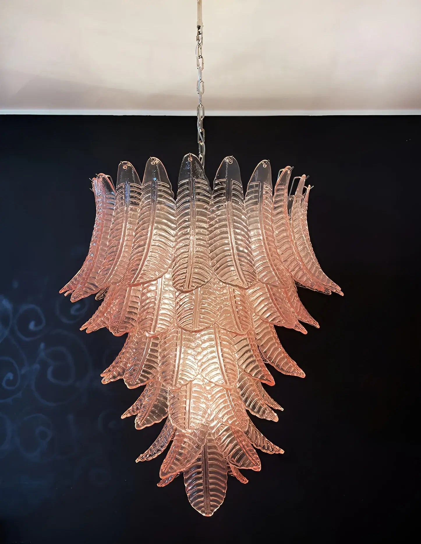 Aurora Chandelier Pink Murano Glass Leaves Cascading Romantic - Blowlighting