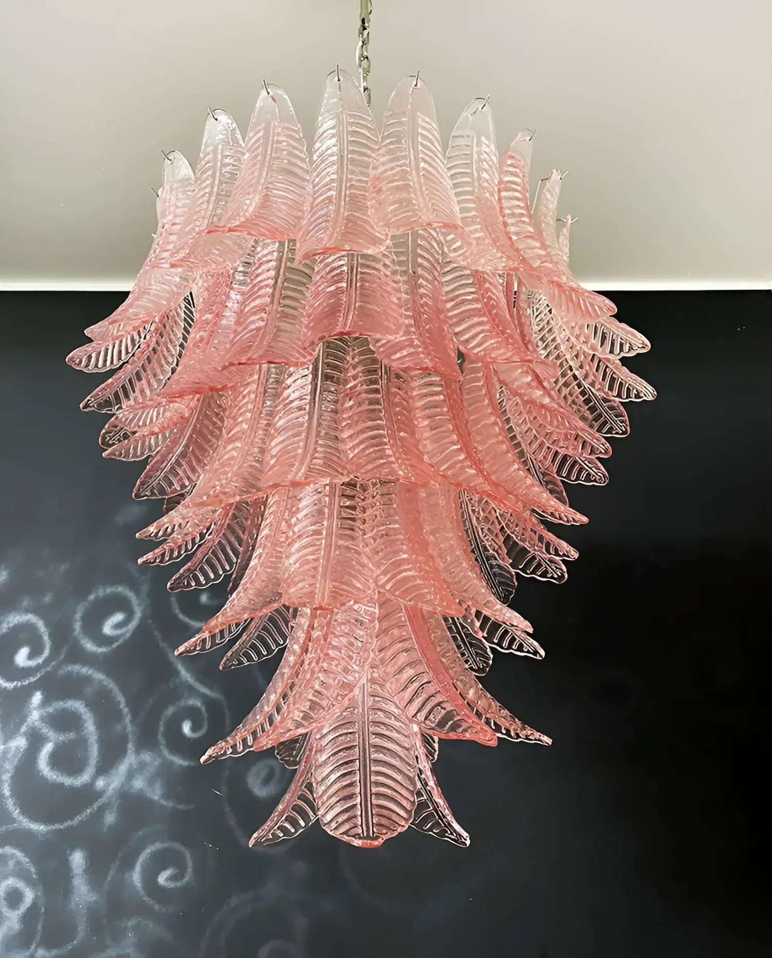 Aurora Chandelier Pink Murano Glass Leaves Cascading Romantic - Blowlighting