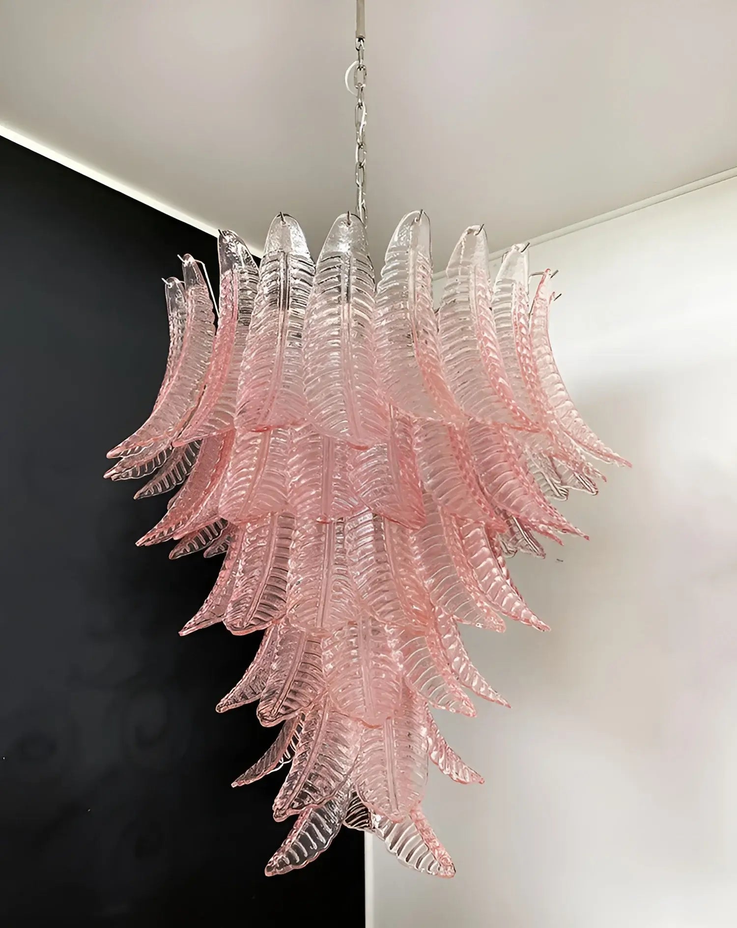 Aurora Chandelier Pink Murano Glass Leaves Cascading Romantic - Blowlighting