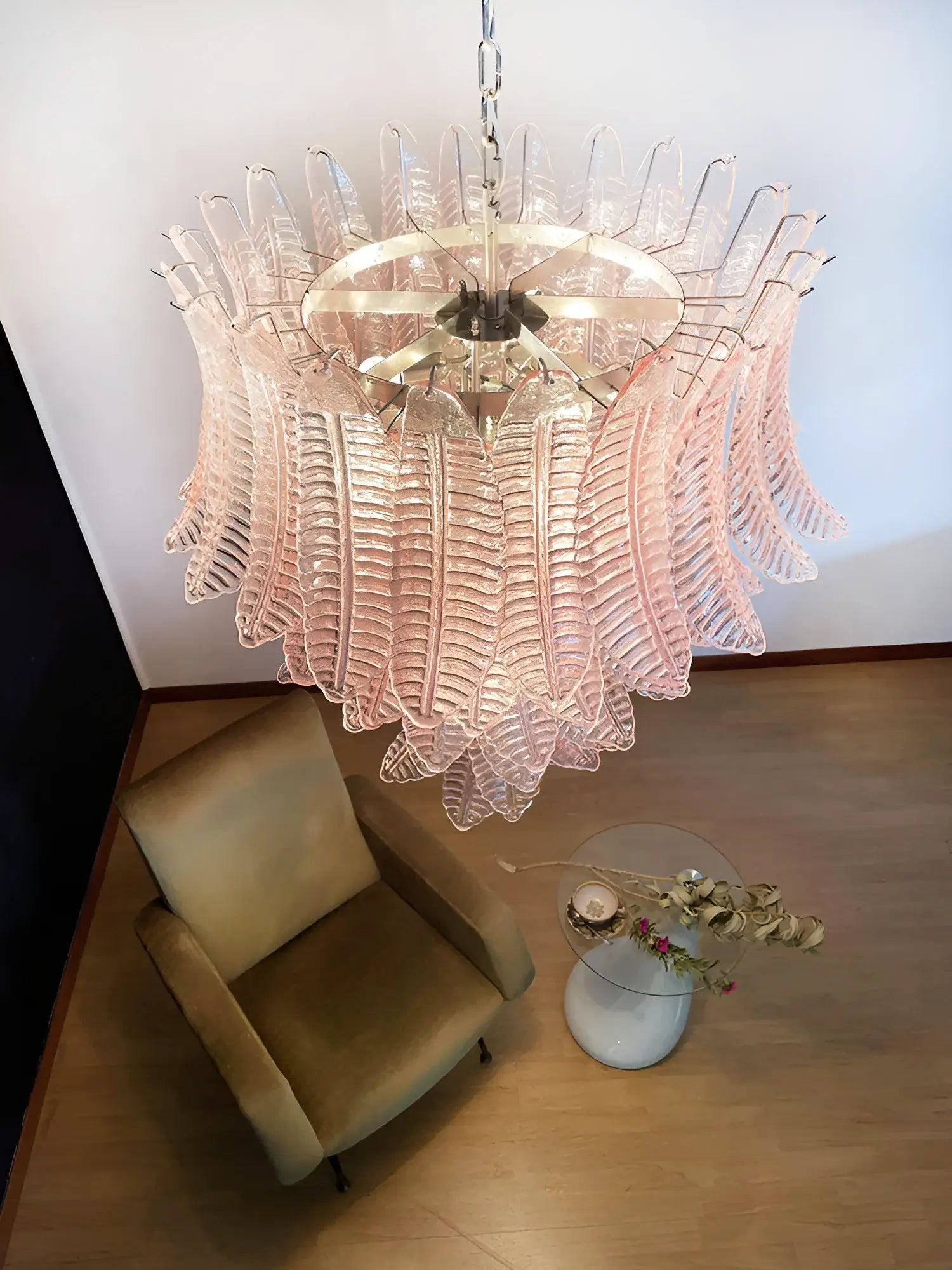 Aurora Chandelier Pink Murano Glass Leaves Cascading Romantic - Blowlighting