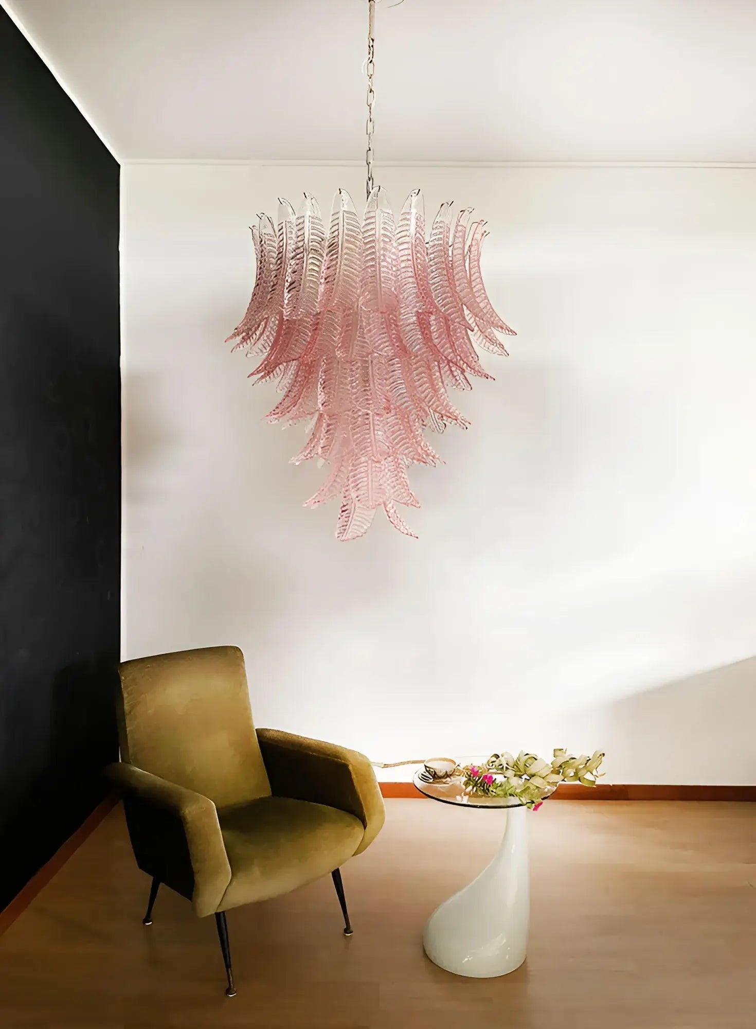Aurora Chandelier Pink Murano Glass Leaves Cascading Romantic - Blowlighting
