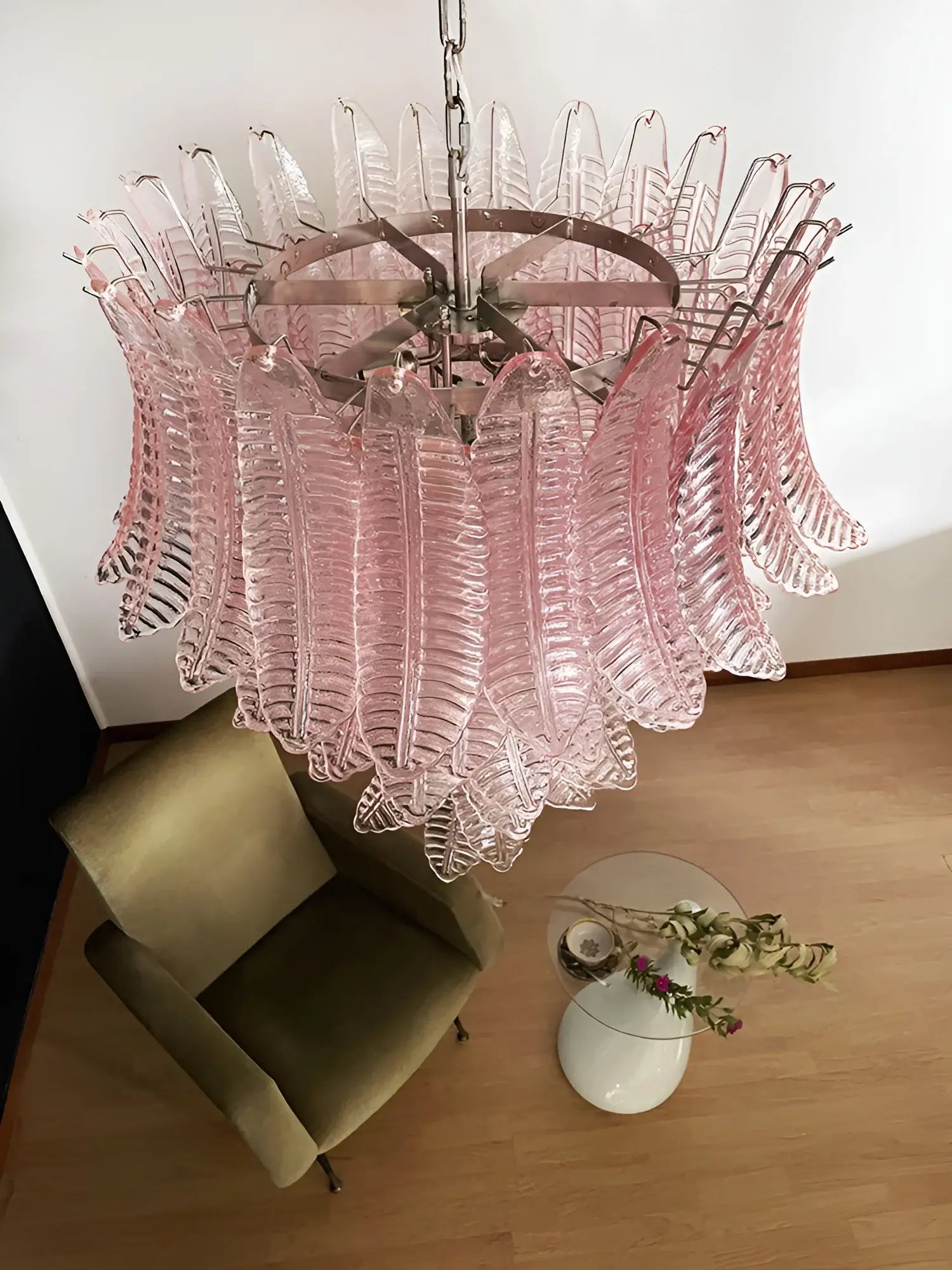 Aurora Chandelier Pink Murano Glass Leaves Cascading Romantic - Blowlighting