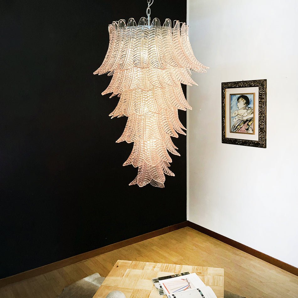Aurora Chandelier Pink Murano Glass Leaves Cascading Romantic - Blowlighting