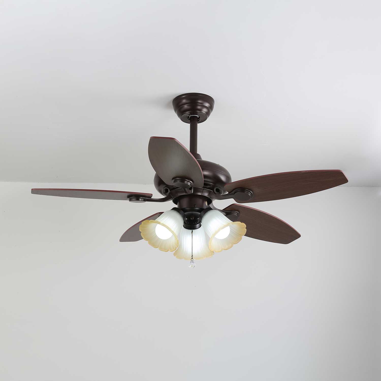 Florence Vintage Wood Glass Ceiling Fan Light - Blowlighting