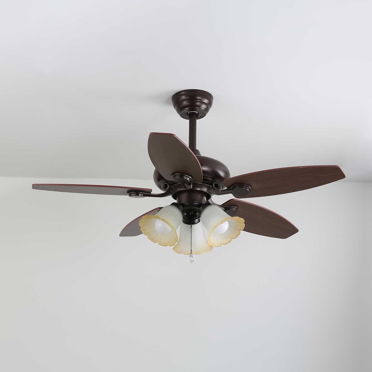 Florence Vintage Wood Glass Ceiling Fan Light - Blowlighting