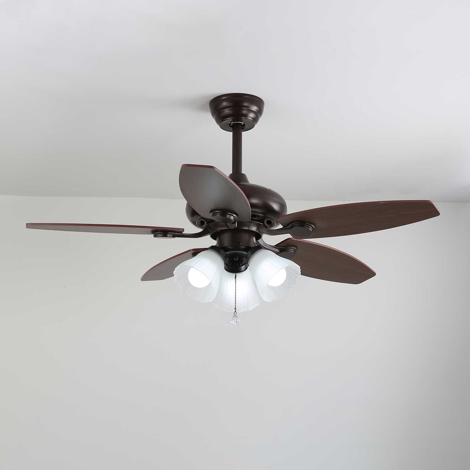 Florence Vintage Wood Glass Ceiling Fan Light - Blowlighting