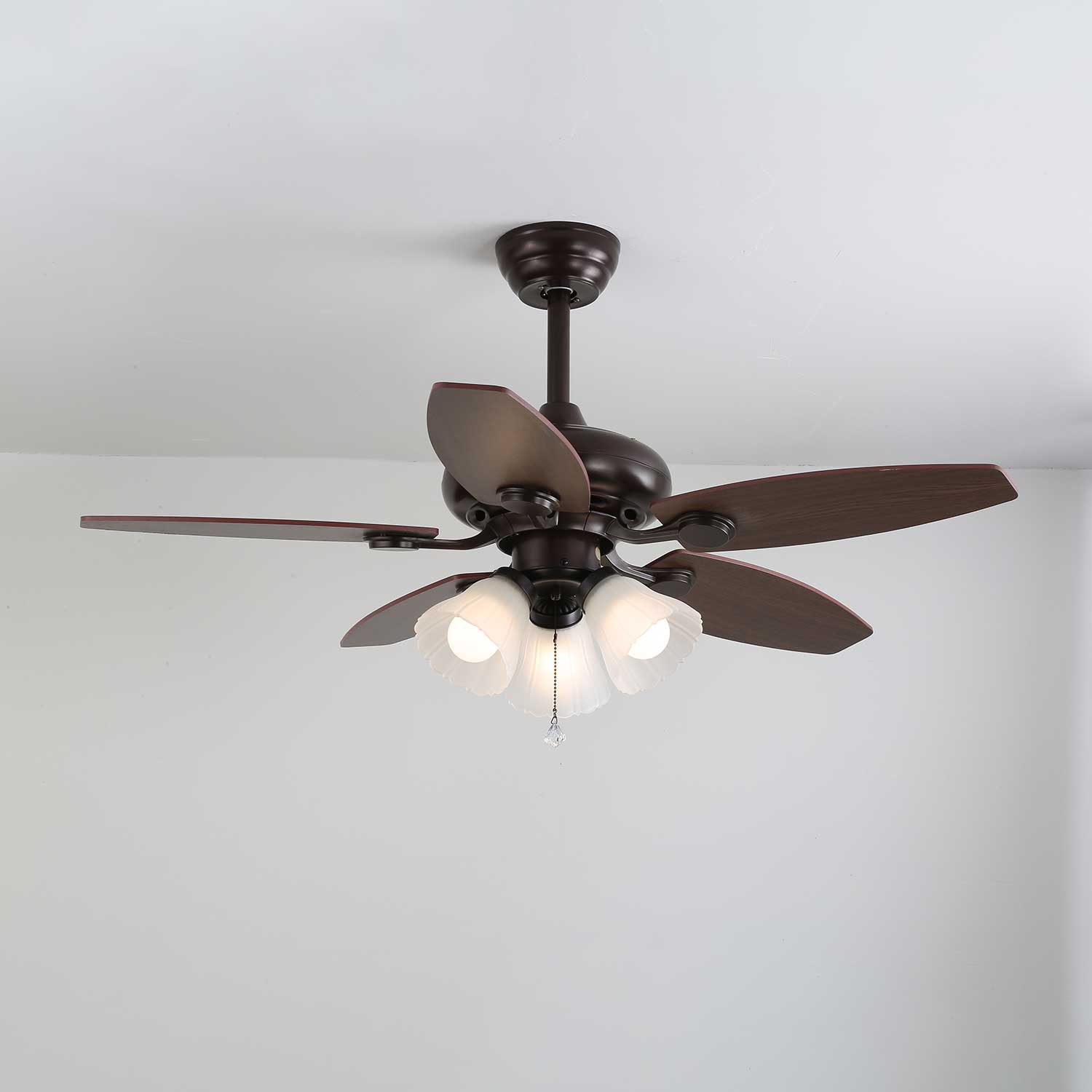 Florence Vintage Wood Glass Ceiling Fan Light - Blowlighting