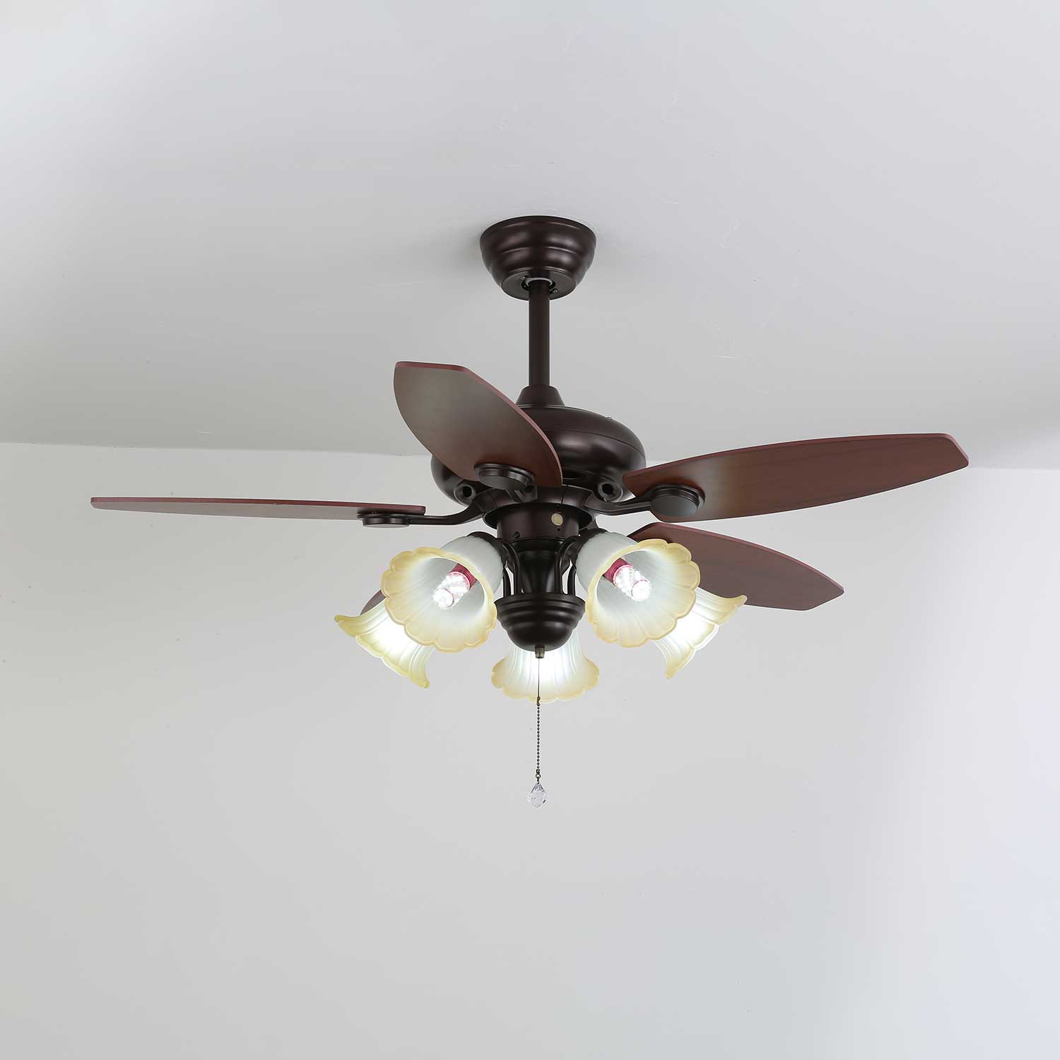 Florence Vintage Wood Glass Ceiling Fan Light - Blowlighting