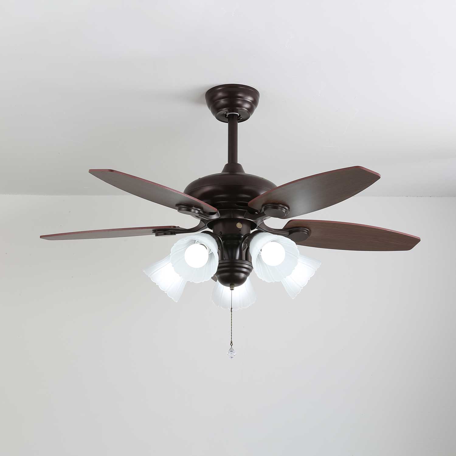 Florence Vintage Wood Glass Ceiling Fan Light - Blowlighting